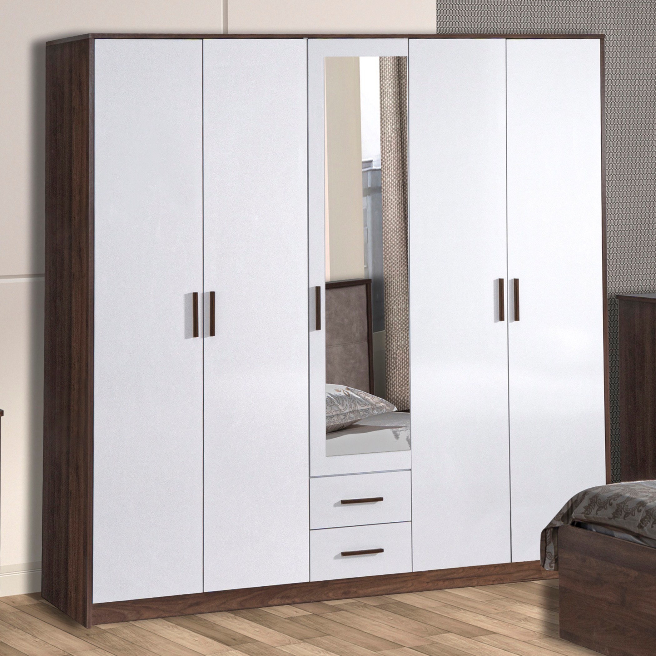 خزانة ملابس 5 أبواب بدرجين ومرآة - هارموني من موڤو-hbxfurniture-wardrobes-image-1