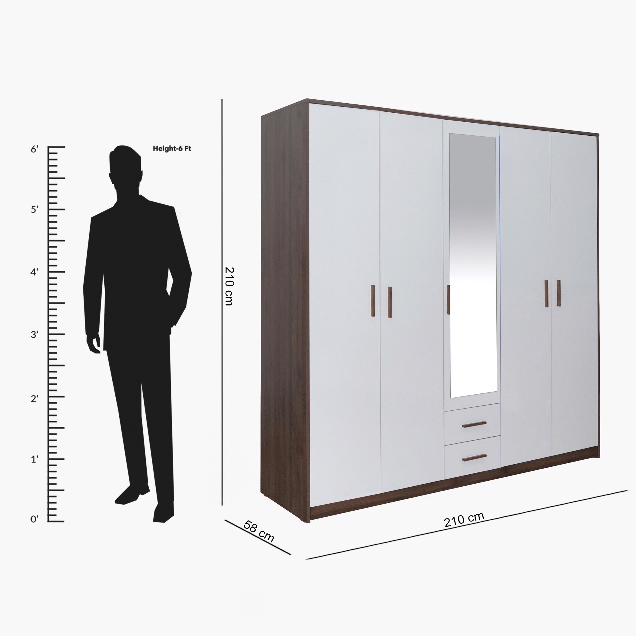 خزانة ملابس 5 أبواب بدرجين ومرآة - هارموني من موڤو-hbxfurniture-wardrobes-image-3