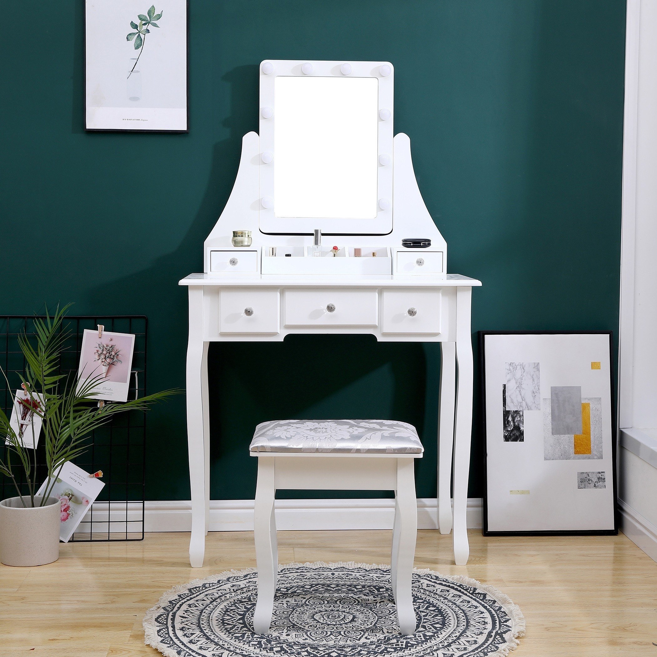 طاولة تزيين مع مرآة ومقعد - كاميليا من موڤو -hbxfurniture-kidsroom-kidsdressersandmirrors-image-1