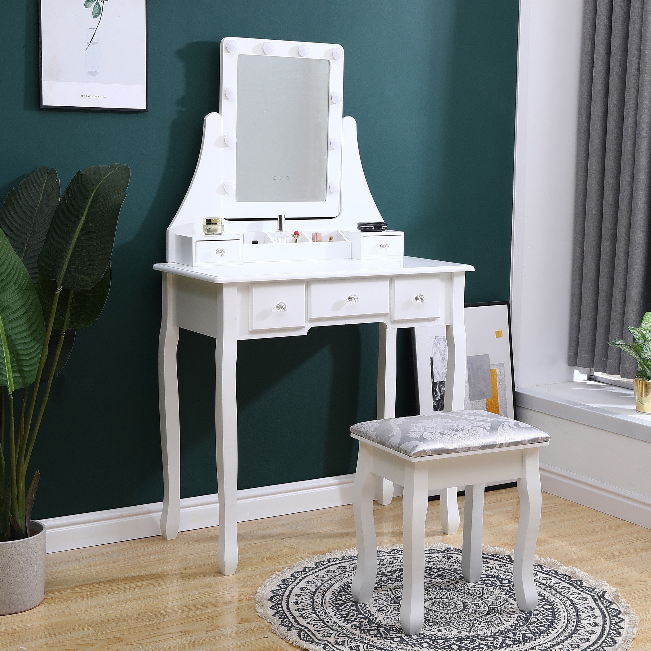 طاولة تزيين مع مرآة ومقعد - كاميليا من موڤو -hbxfurniture-kidsroom-kidsdressersandmirrors-image-2