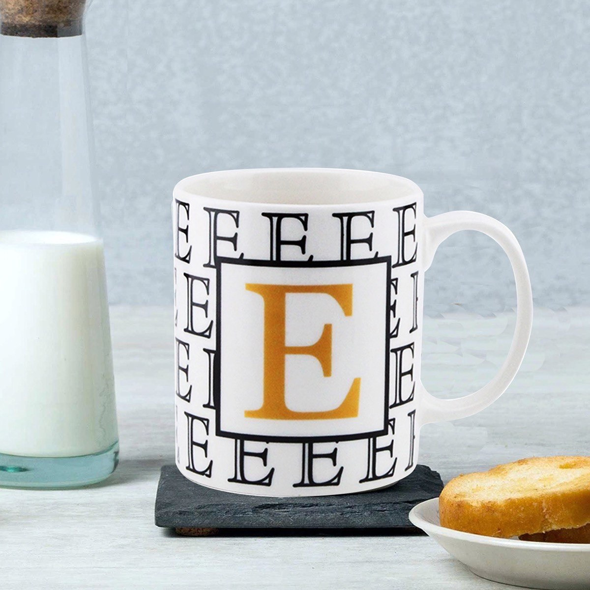 مج قهوة بورسلين بحرف الـ E من فيست - 300 مل-hbxdecorandfurnishings-tabletop-crockery-image-1