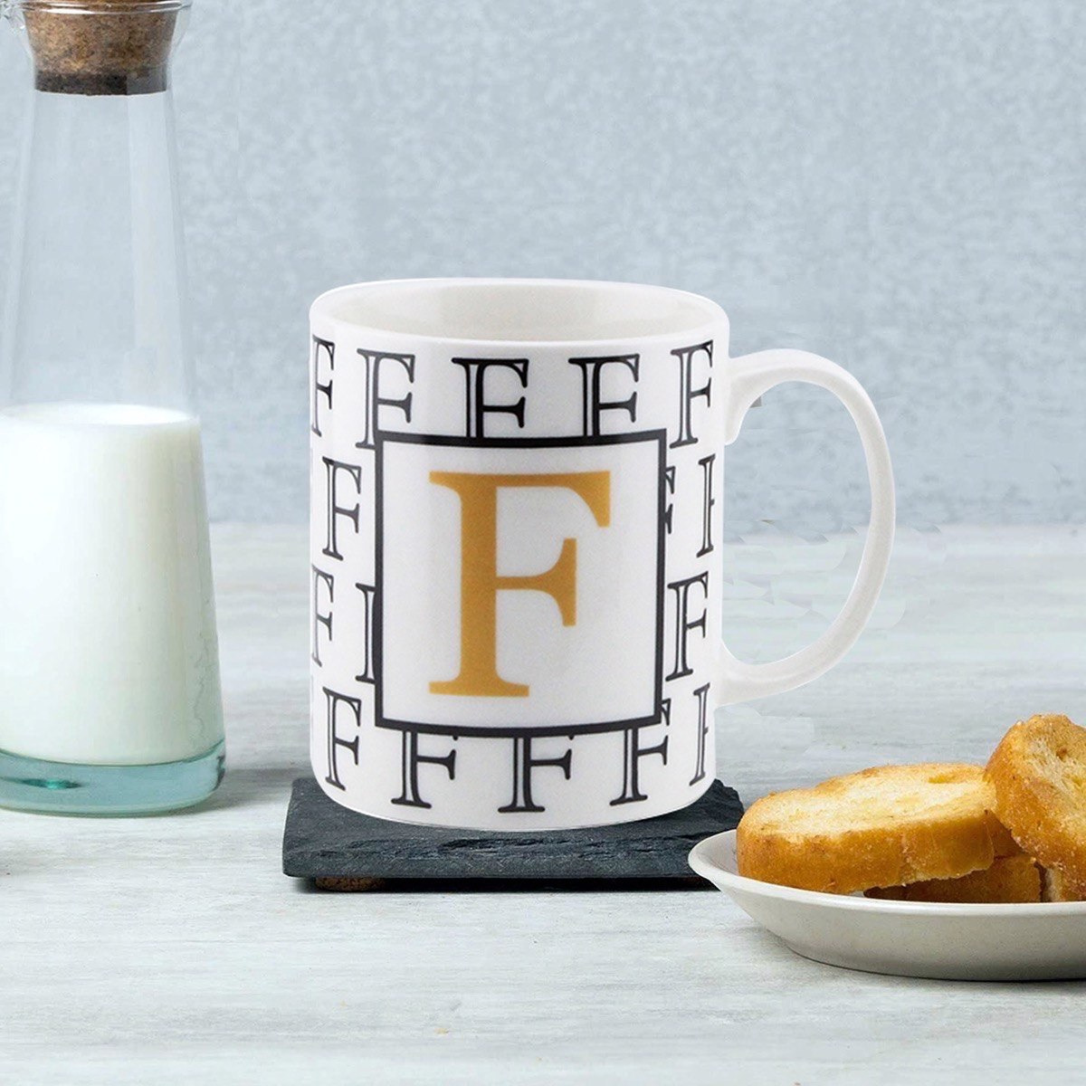 Feast Porcelain Letter F Coffee Mug - 300 ml-hbxdecorandfurnishings-tabletop-crockery-image-1