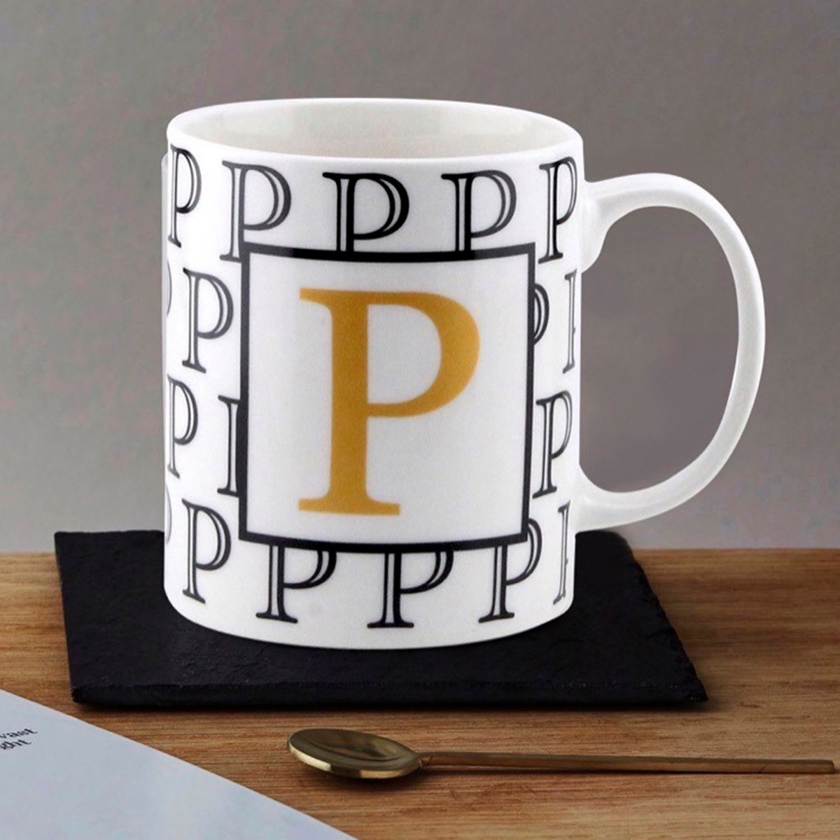 مج قهوة بورسلين بحرف الـ P من فيست - 300 مل-hbxdecorandfurnishings-tabletop-crockery-image-1