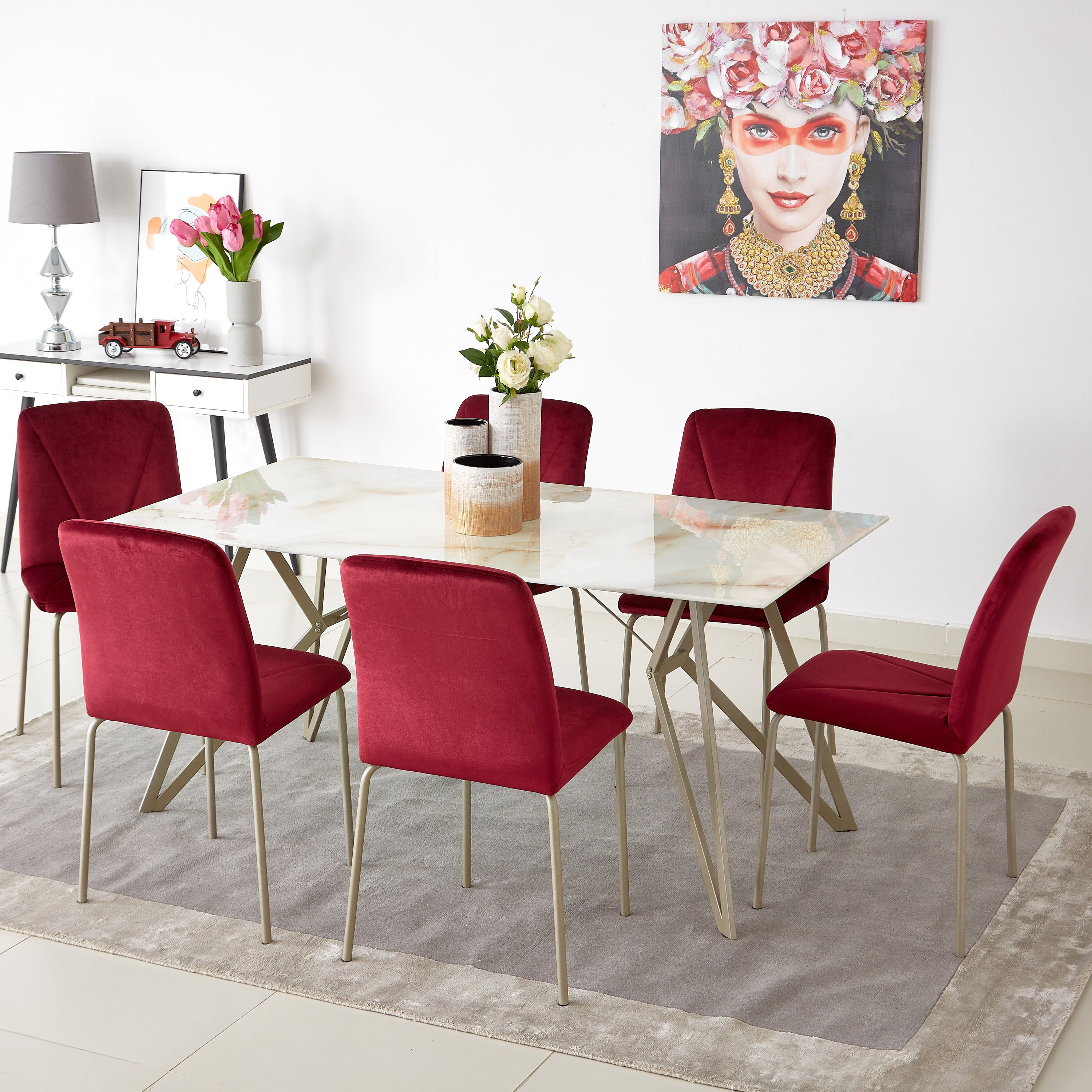 طقم سفرة 6 مقاعد من كارولين-hbxfurniture-diningtablesandsets-diningsets-sixseater-image-1