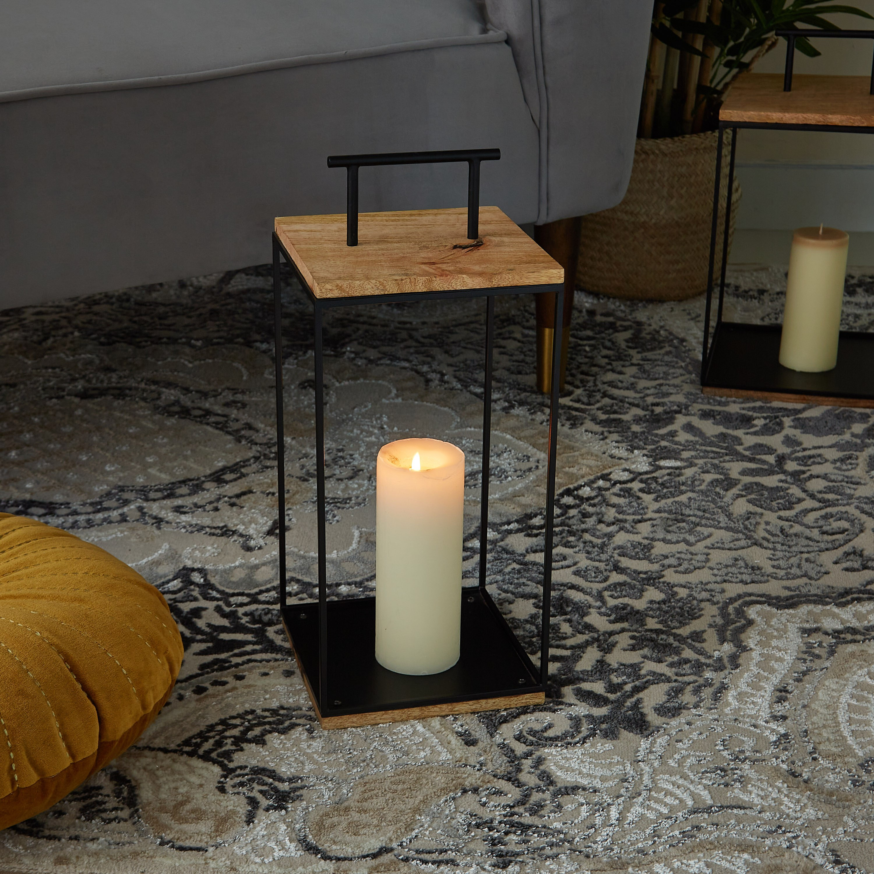 حامل شموع مكعب خشب معدني من إيزنا - 34 سم-hbxlivingroom-decorandaccessories-candleholders-image-2