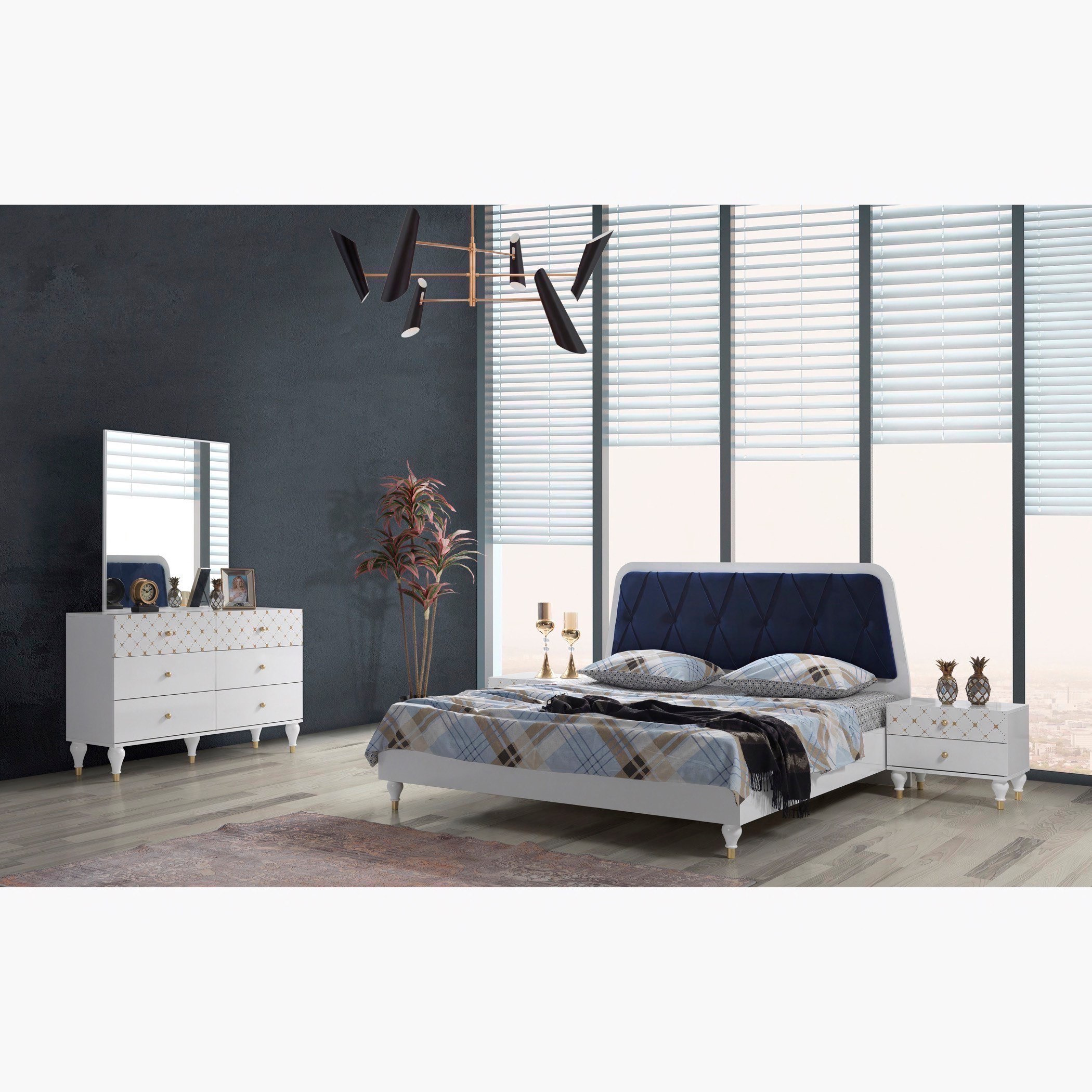 طقم غرفة نوم كينج 5 قطع من دايموند - 180x200 سم-hbxbedroom-bedsandbedsets-bedroomsets-king-image-1