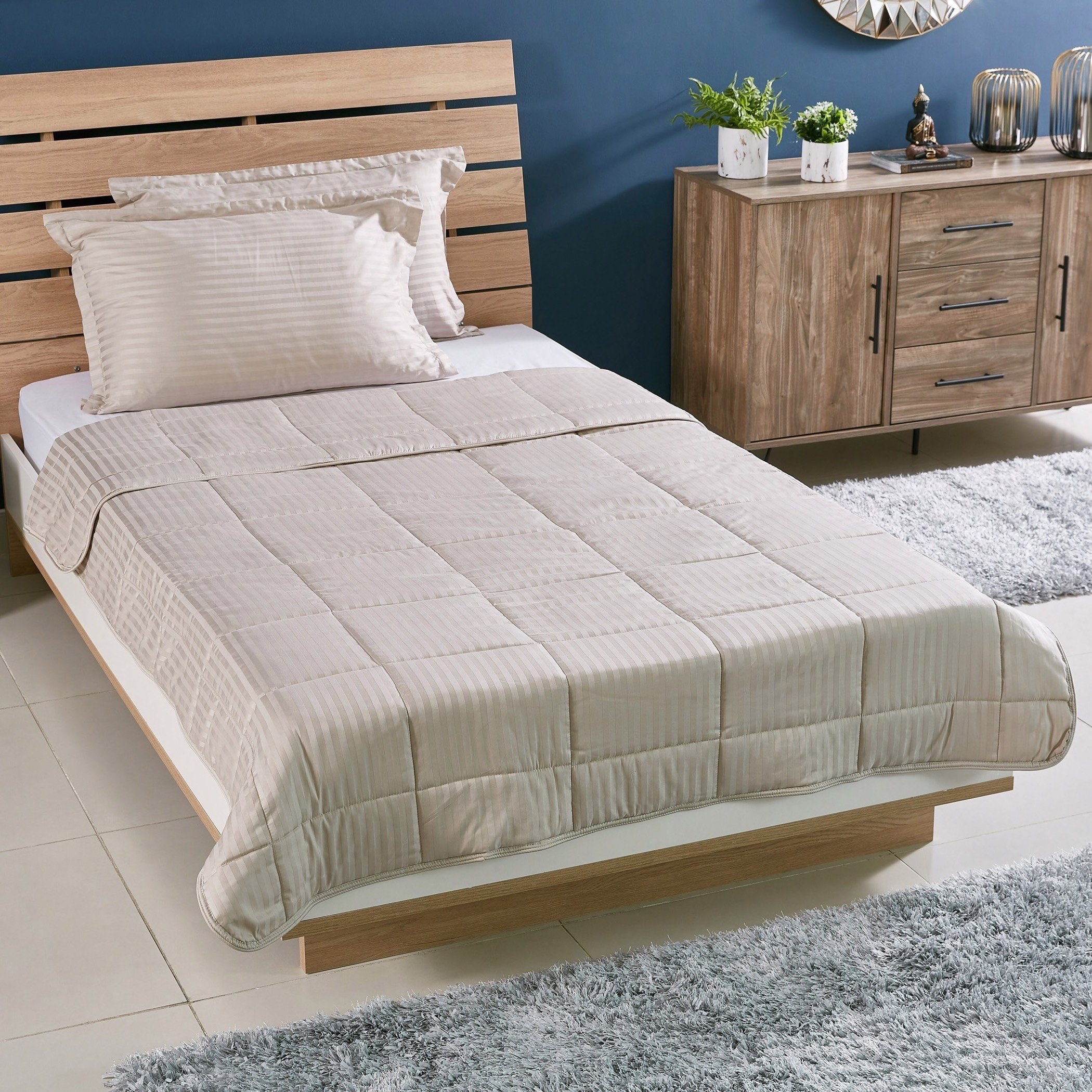 طقم لحاف مزدوج قطن مخطّط للصيف 3 قطع من كاسبلانكا - 150x220 سم-hbxdecorandfurnishings-bedding-bedspreadsandquilts-image-1