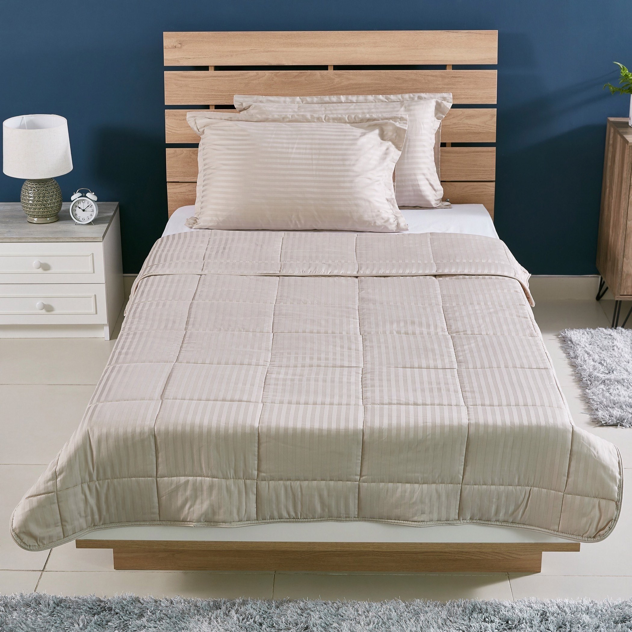 طقم لحاف مزدوج قطن مخطّط للصيف 3 قطع من كاسبلانكا - 150x220 سم-hbxdecorandfurnishings-bedding-bedspreadsandquilts-image-2
