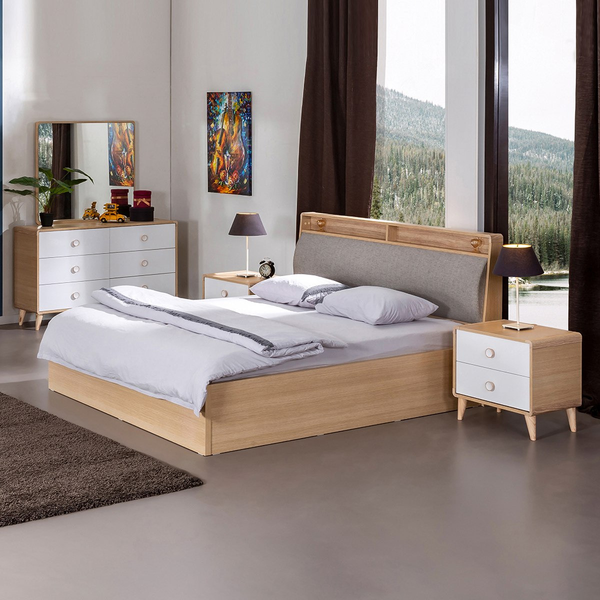 طقم غرفة نوم كينج 5 قطع من جينيفا- 180x200 سم-hbxbedroom-bedsandbedsets-bedroomsets-king-image-1