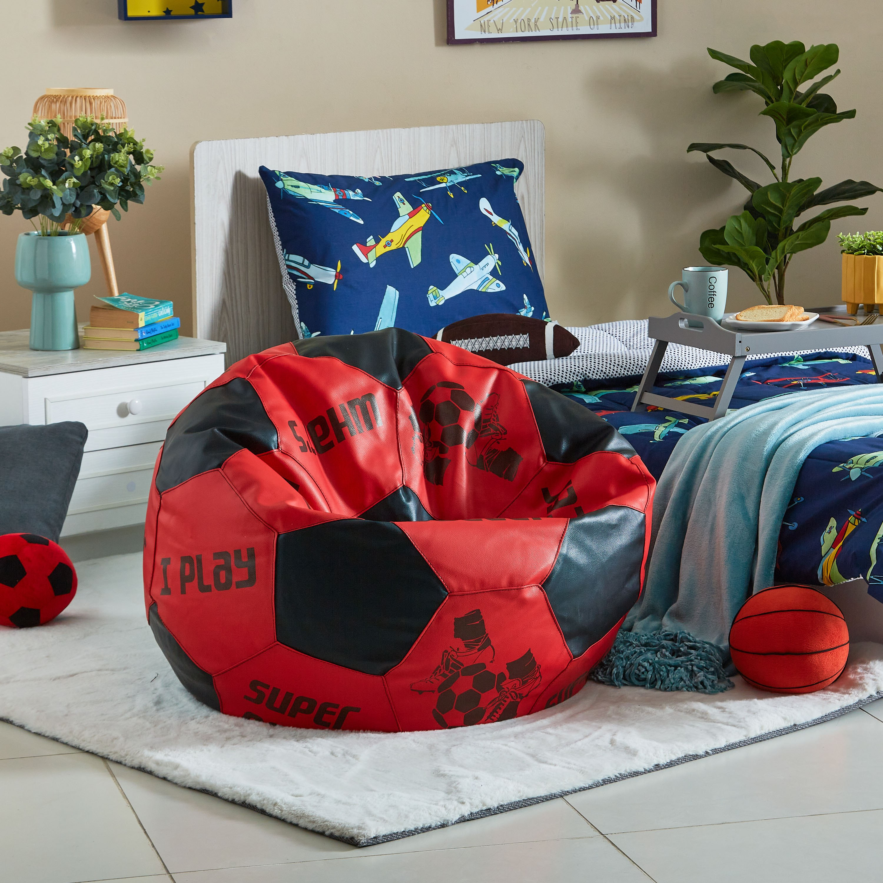 Digital Printed Football Shaped Bean Bag - 95x95 cm-hbxfurniture-kidsroom-kidsbeanbags-image-3