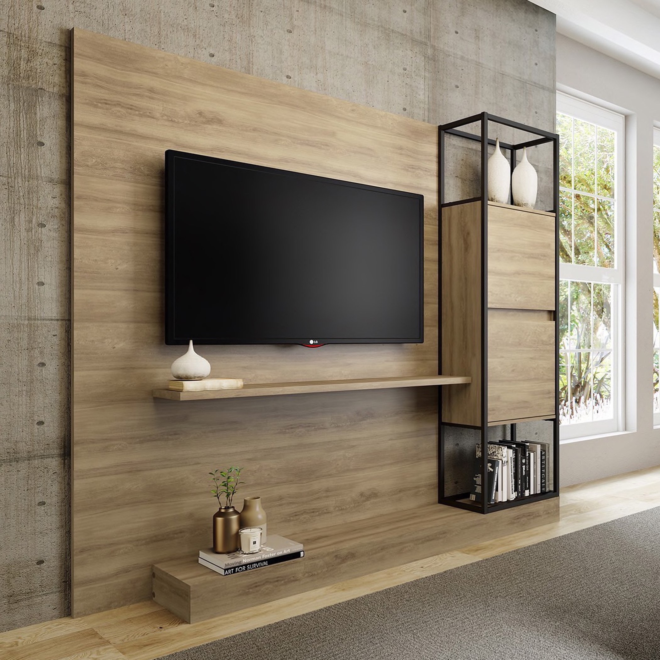 وحدة عرض متعددة الاستخدامات بدرجين للتلفزيونات 60 بوصة من لانكوم-hbxlivingroom-mediaunitsandstorage-wallunits-image-1