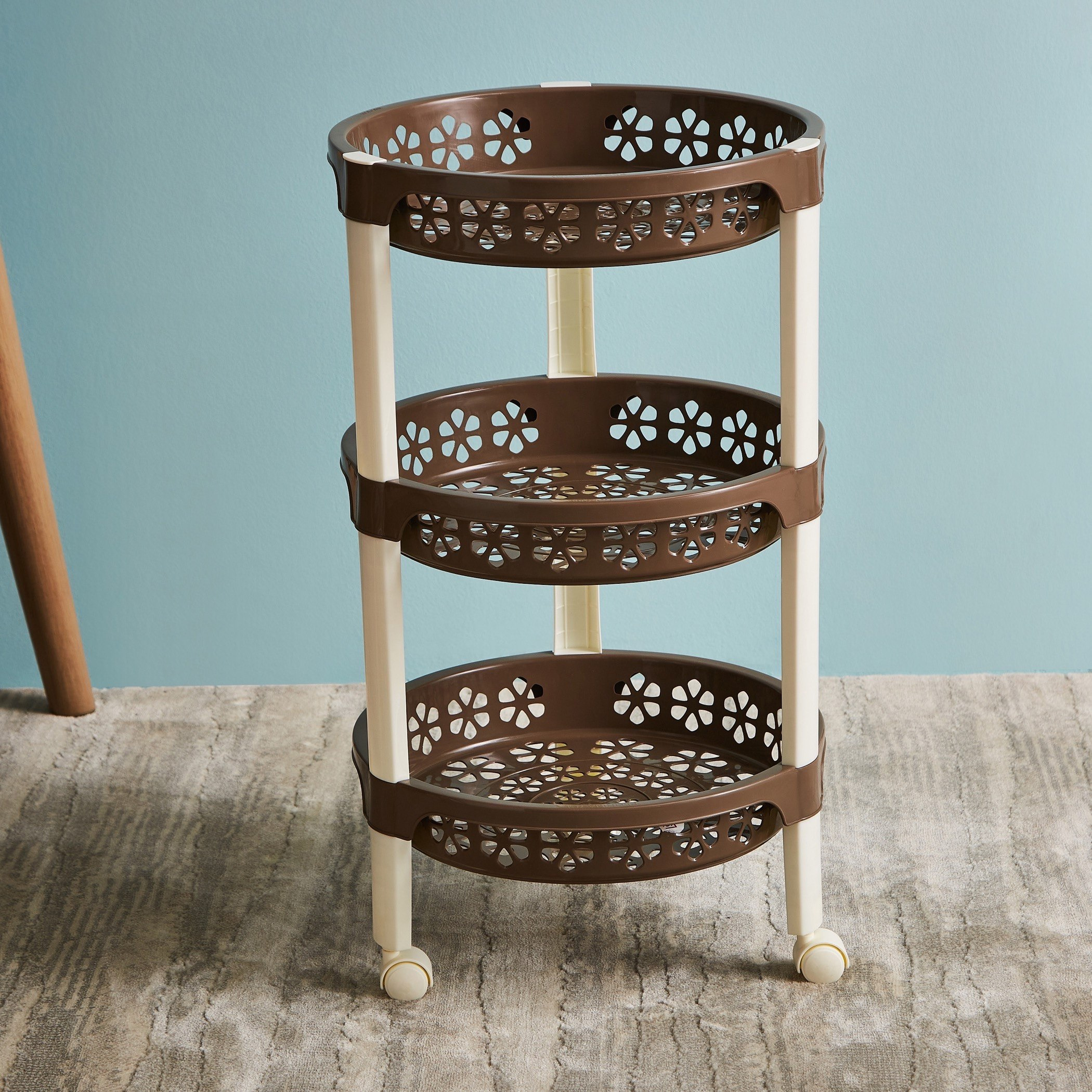 عربة ترولي مستديرة متعددة الاستخدامات بـ 3 طبقات وعجلات - 34x34x55 سم - فلورينا-hbxlivingroom-tablesandstands-servingtrolleys-image-1