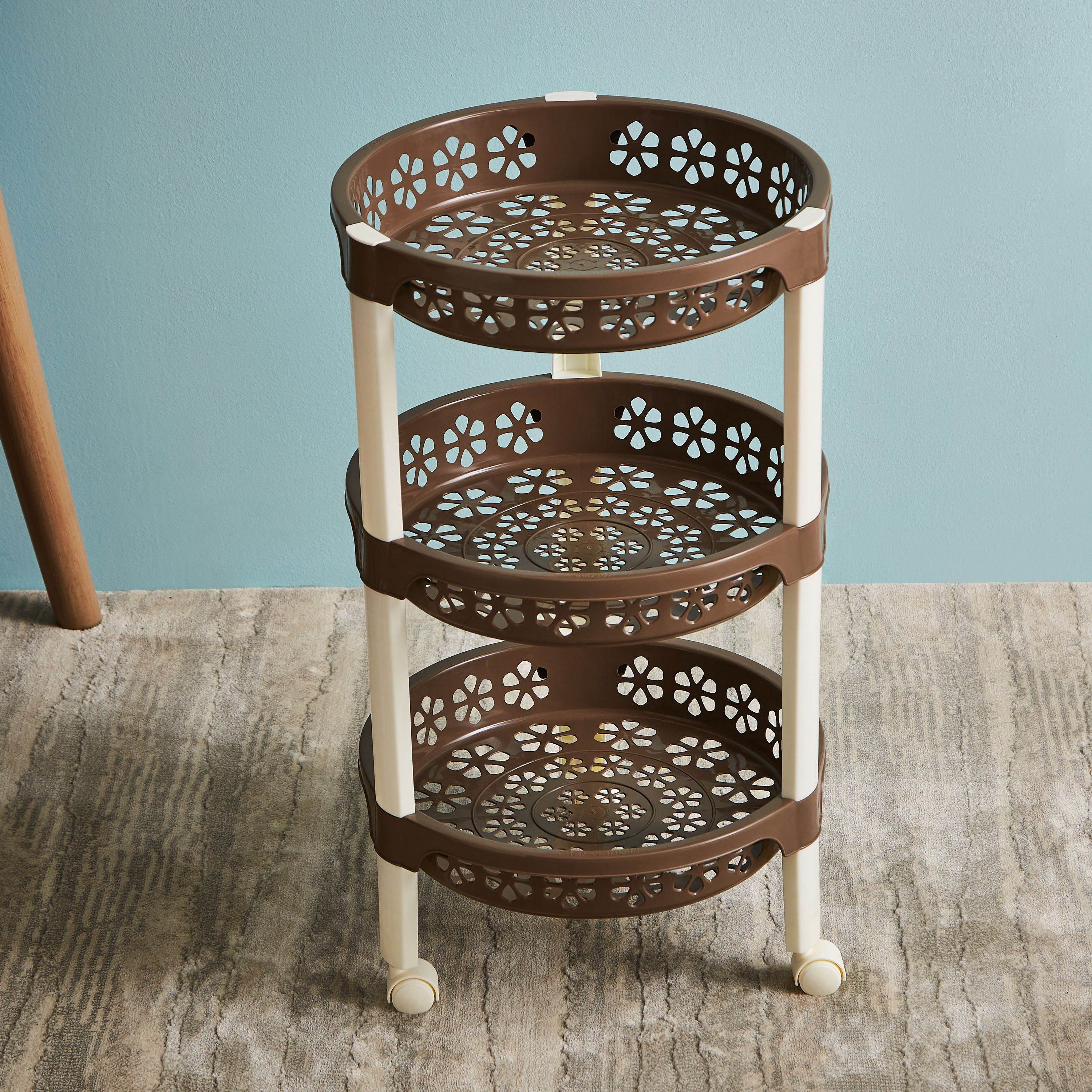 عربة ترولي مستديرة متعددة الاستخدامات بـ 3 طبقات وعجلات - 34x34x55 سم - فلورينا-hbxlivingroom-tablesandstands-servingtrolleys-image-2