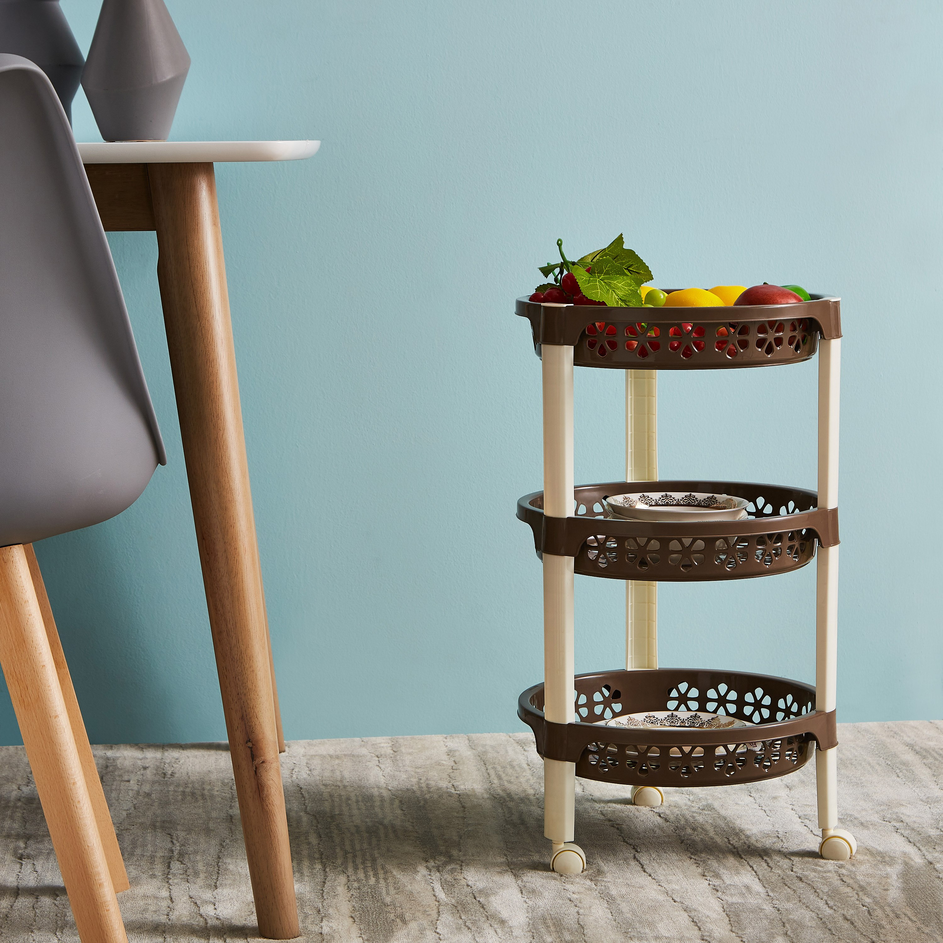 عربة ترولي مستديرة متعددة الاستخدامات بـ 3 طبقات وعجلات - 34x34x55 سم - فلورينا-hbxlivingroom-tablesandstands-servingtrolleys-image-7