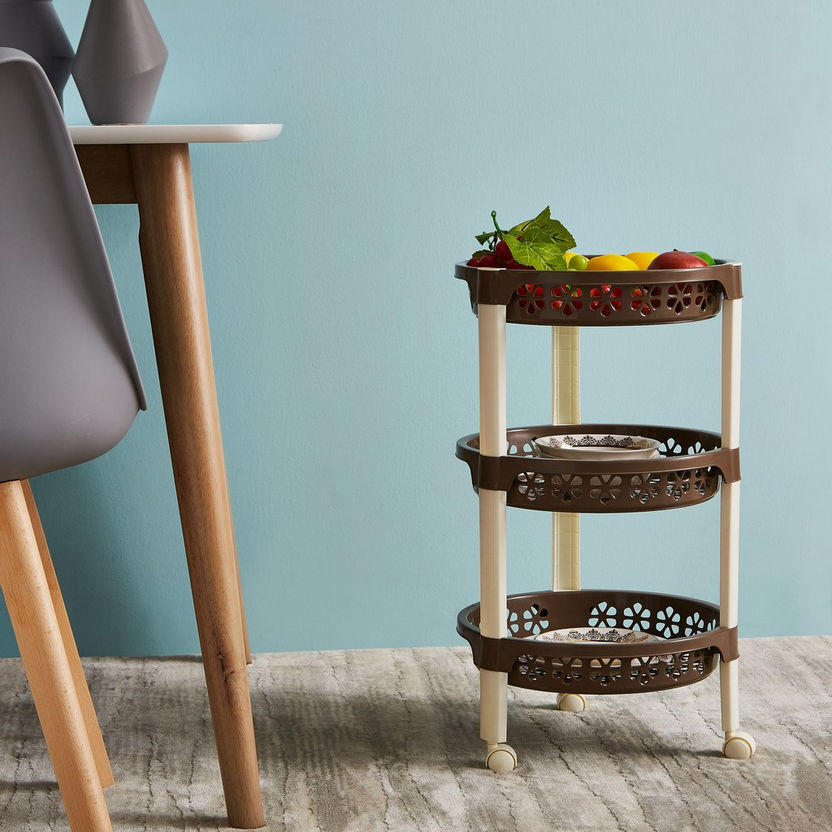 Florina 3-Tier Multipurpose Round Trolley with Wheels - 34x34x55 cm-Kitchen Racks and Holders-image-4