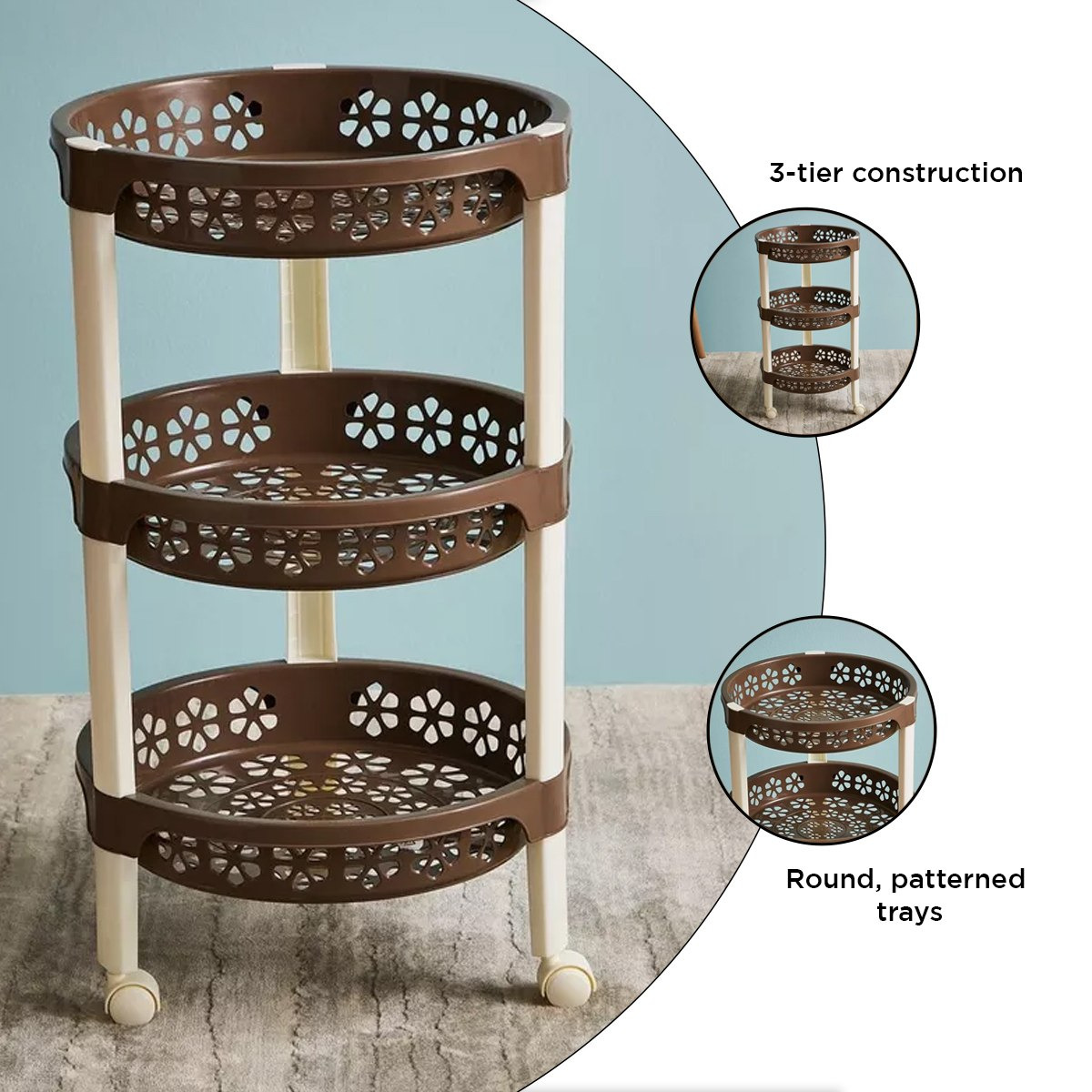 عربة ترولي مستديرة متعددة الاستخدامات بـ 3 طبقات وعجلات - 34x34x55 سم - فلورينا-hbxlivingroom-tablesandstands-servingtrolleys-image-4