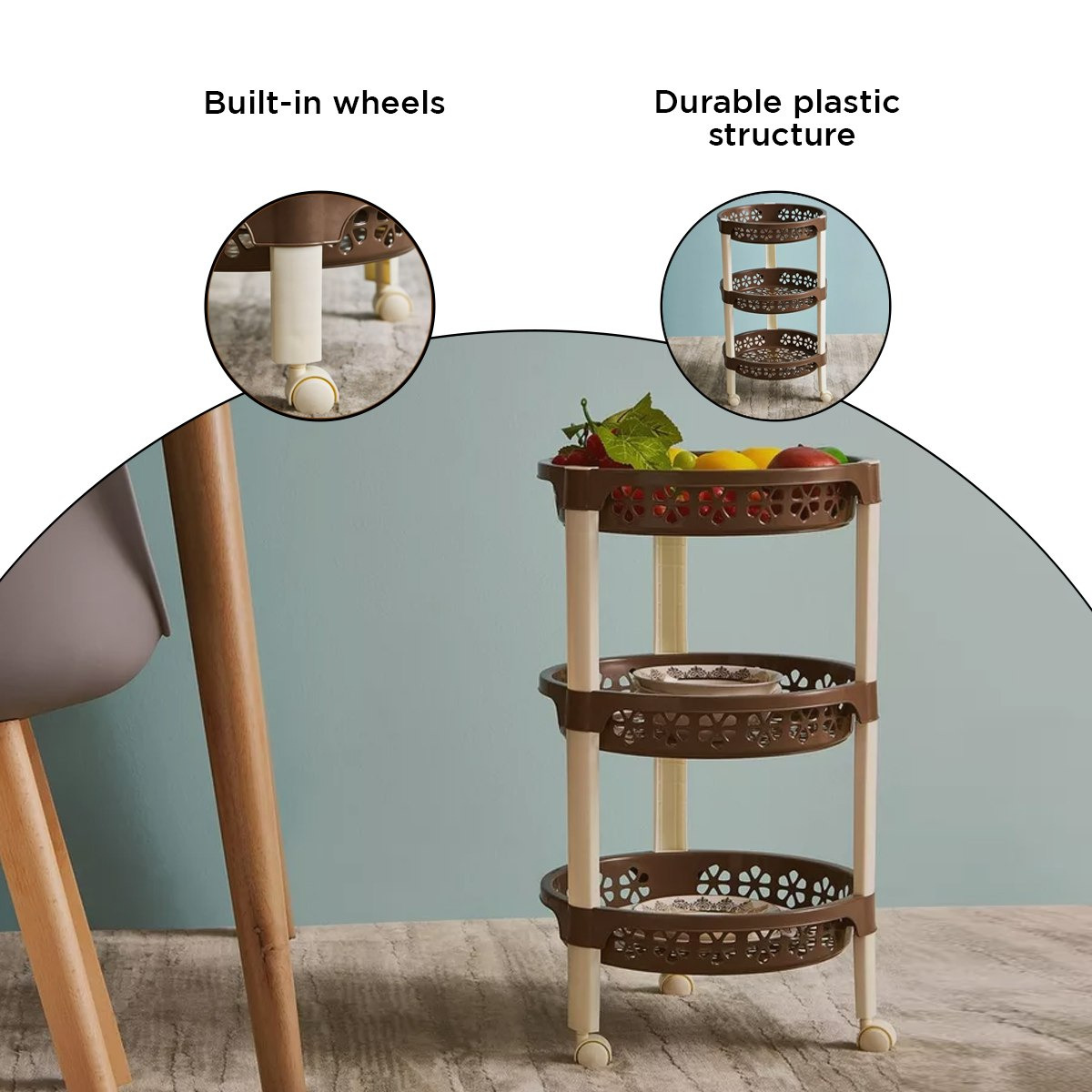 عربة ترولي مستديرة متعددة الاستخدامات بـ 3 طبقات وعجلات - 34x34x55 سم - فلورينا-hbxlivingroom-tablesandstands-servingtrolleys-image-5