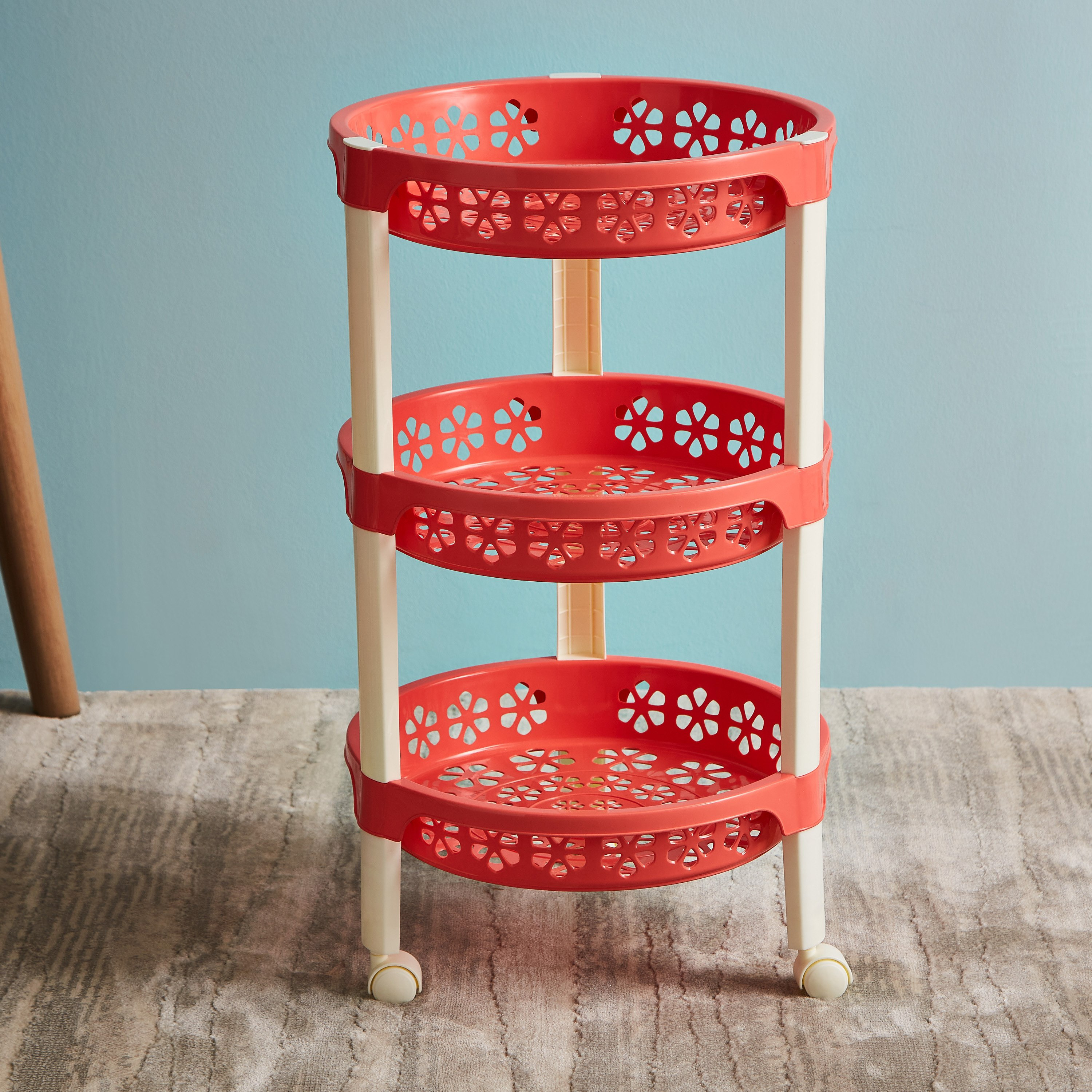 عربة ترولي مستديرة متعددة الاستخدامات بـ3 طوابق وعجلات من فلورينا - 34x34x55 سم-hbxlivingroom-tablesandstands-servingtrolleys-image-1