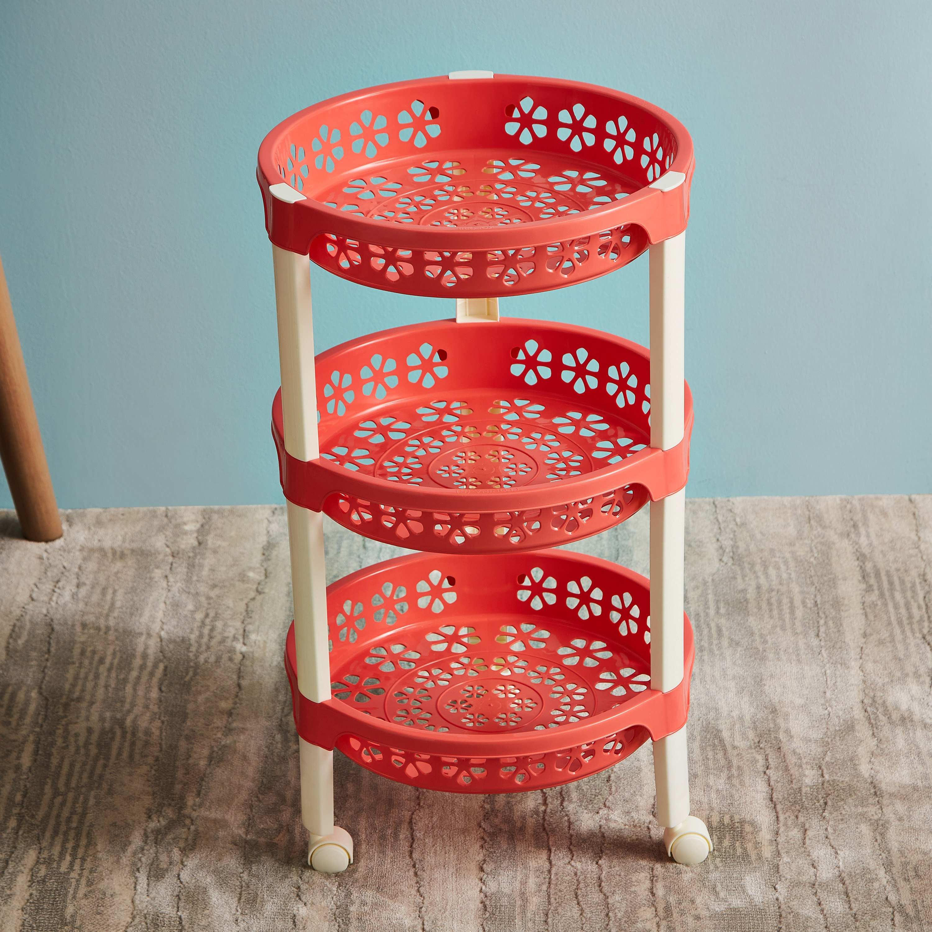 عربة ترولي مستديرة متعددة الاستخدامات بـ3 طوابق وعجلات من فلورينا - 34x34x55 سم-hbxlivingroom-tablesandstands-servingtrolleys-image-3