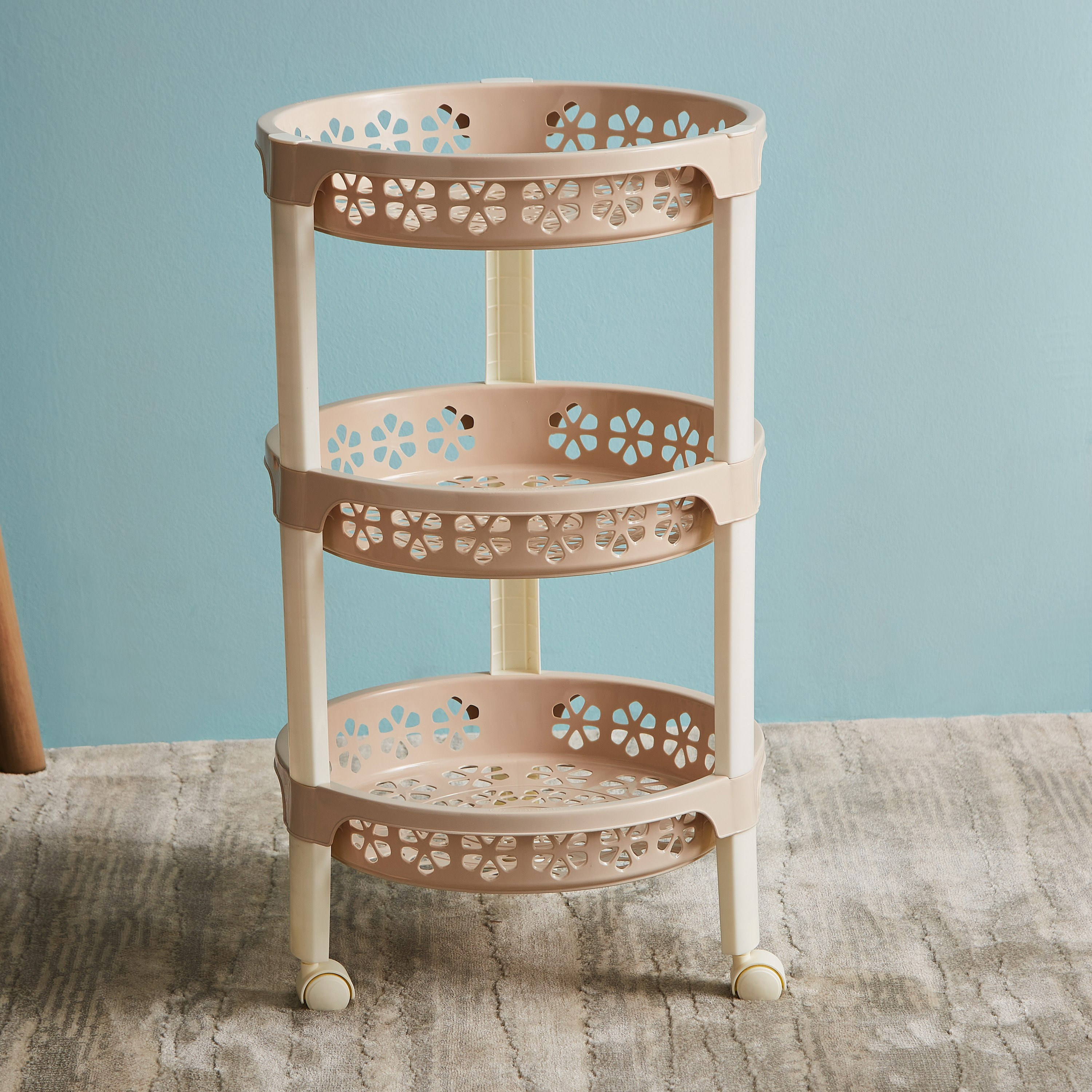 عربة ترولي مستديرة متعددة الاستخدامات بـ3 طوابق وعجلات من فلورينا - 34x34x55 سم-hbxlivingroom-tablesandstands-servingtrolleys-image-1