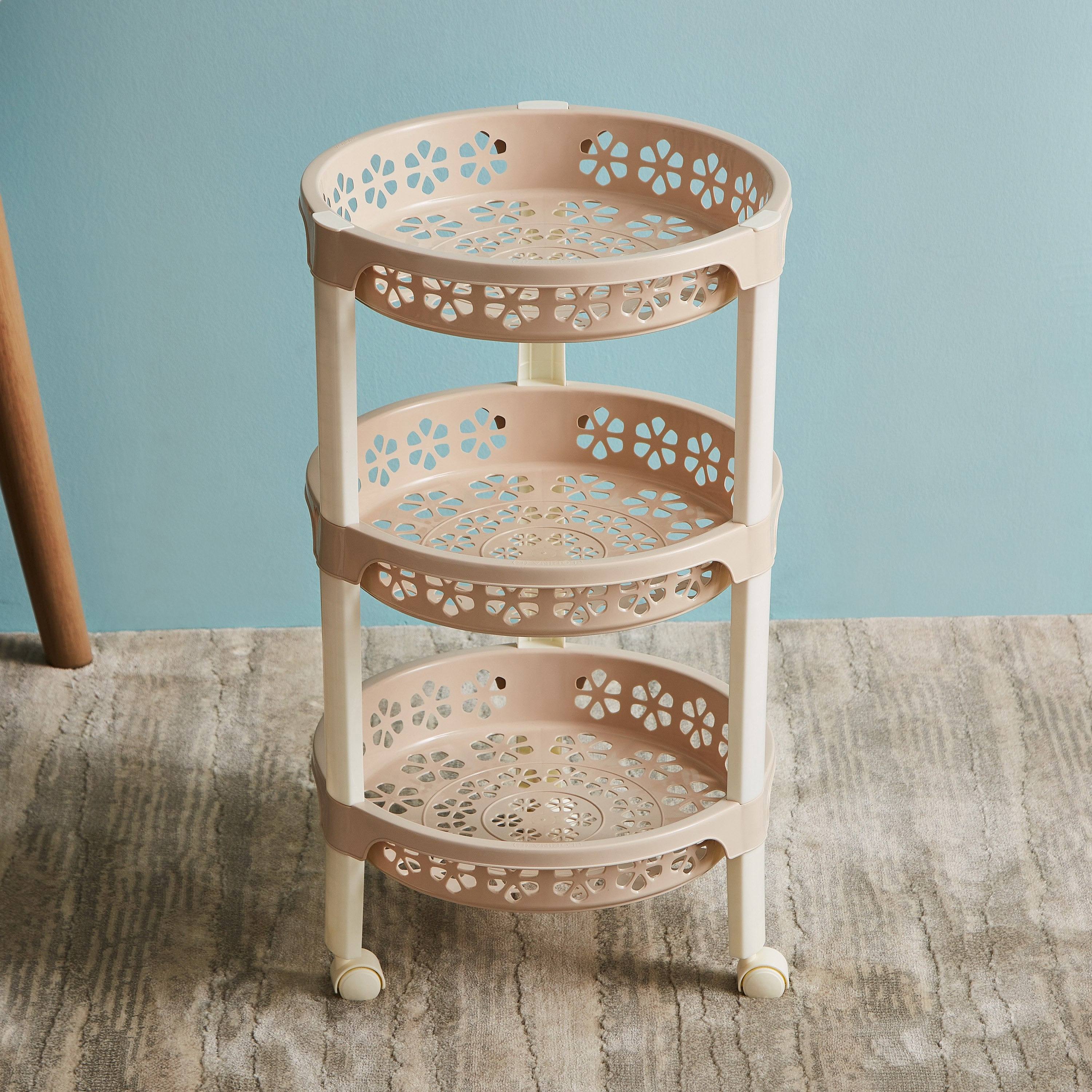 عربة ترولي مستديرة متعددة الاستخدامات بـ3 طوابق وعجلات من فلورينا - 34x34x55 سم-hbxlivingroom-tablesandstands-servingtrolleys-image-2