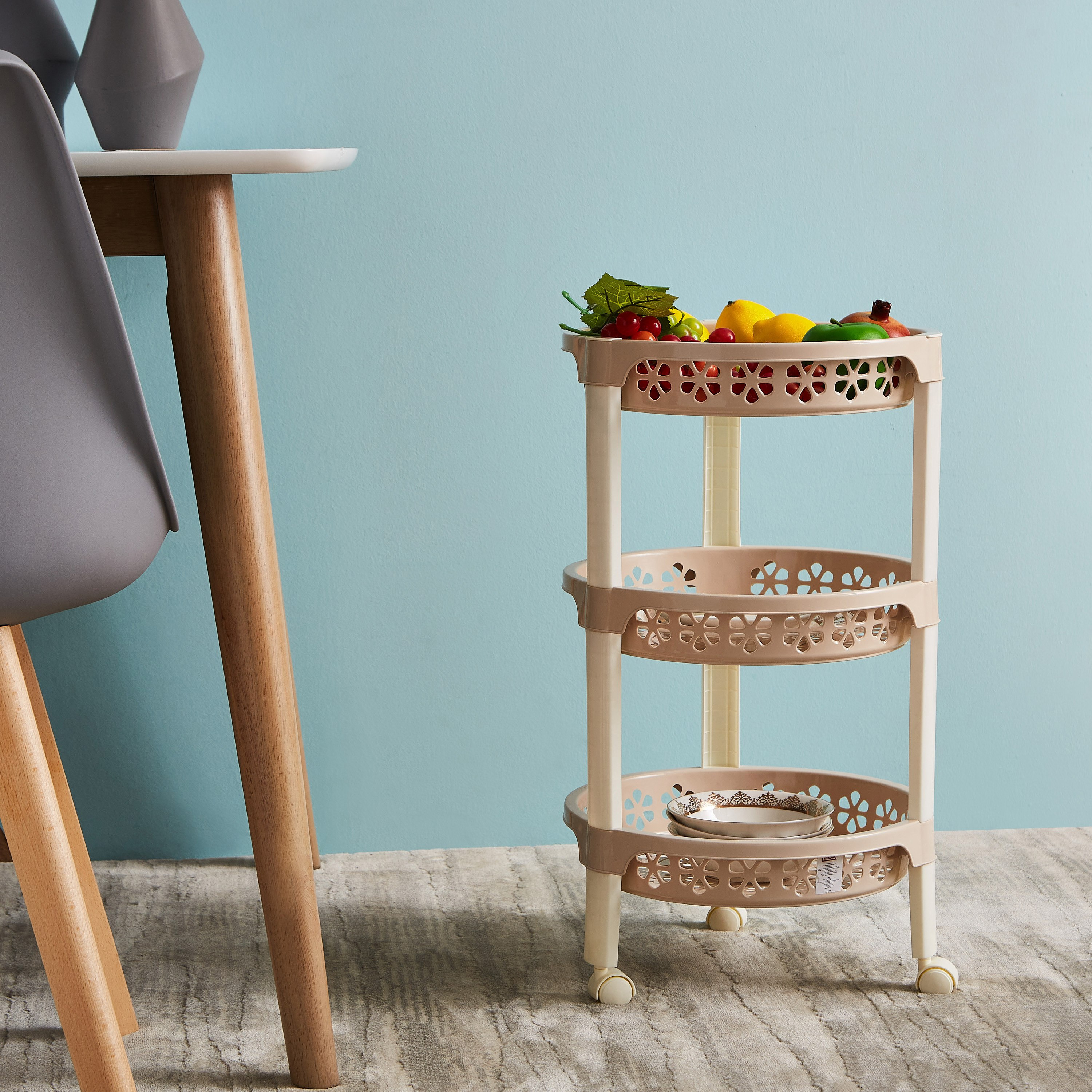 عربة ترولي مستديرة متعددة الاستخدامات بـ3 طوابق وعجلات من فلورينا - 34x34x55 سم-hbxlivingroom-tablesandstands-servingtrolleys-image-5