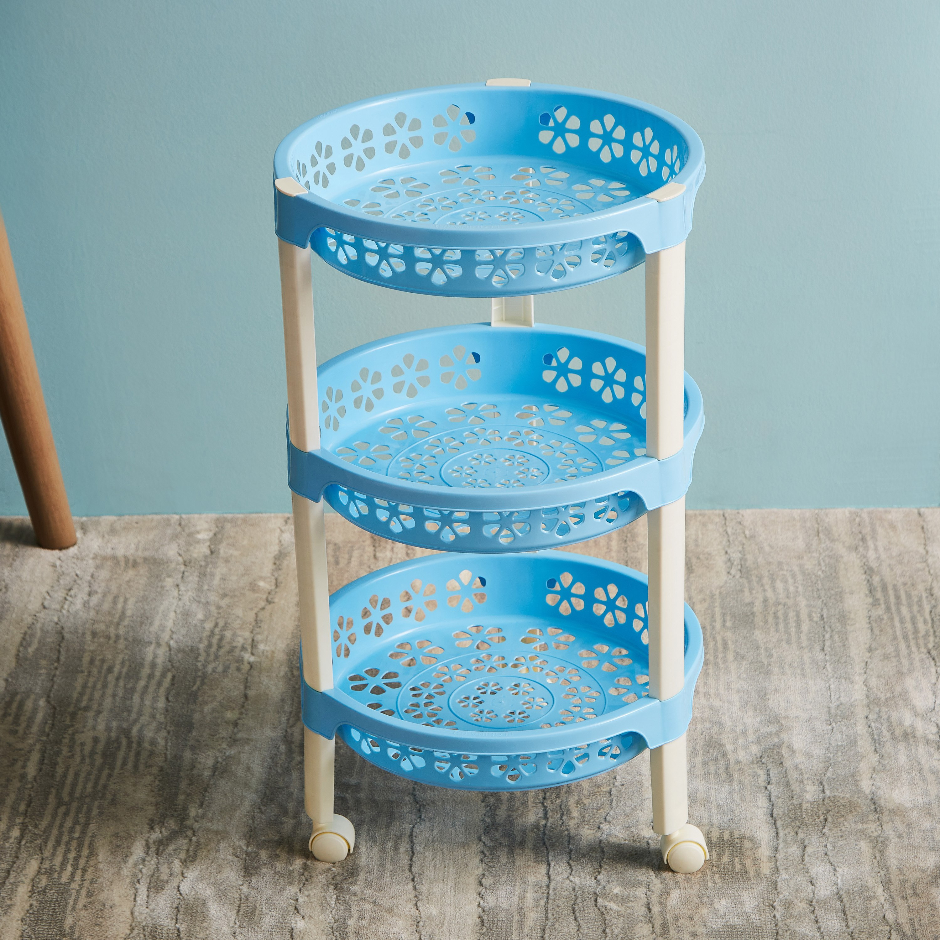 عربة ترولي مستديرة متعددة الاستخدامات بـ3 طوابق وعجلات من فلورينا - 34x34x55 سم-hbxlivingroom-tablesandstands-servingtrolleys-image-2