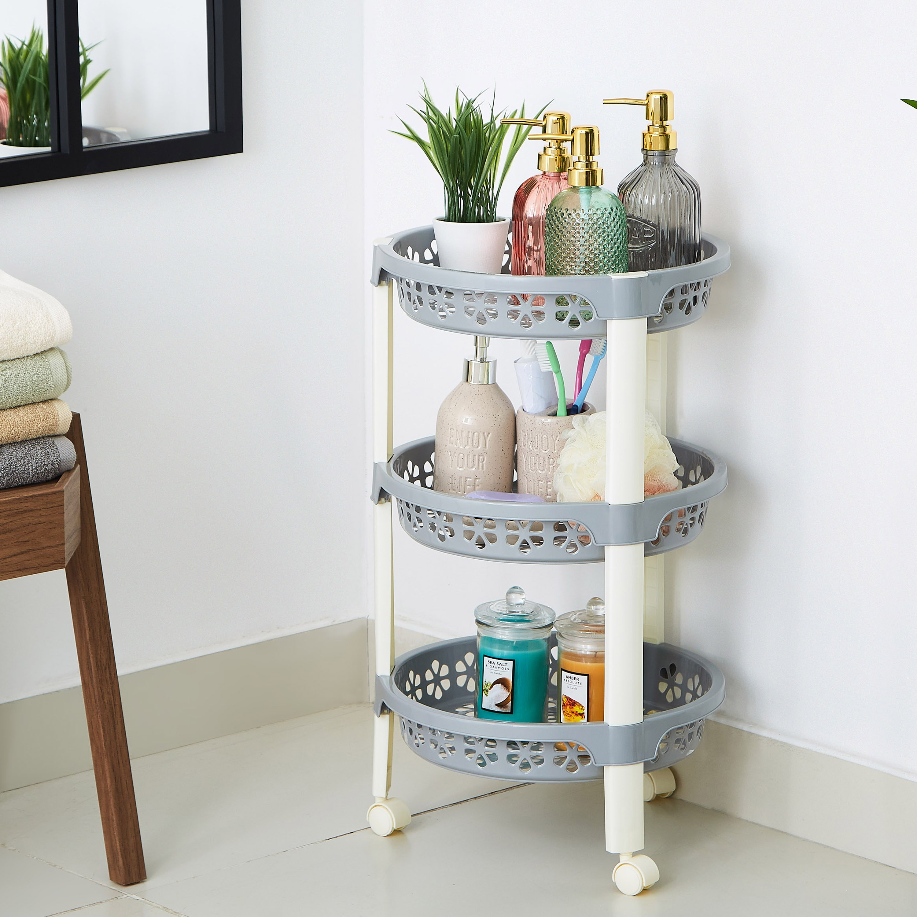 عربة ترولي مستديرة الشكل متعددة الاستخدامات بعجلات من فلورينا - 42x26x55 سم-hbxlivingroom-tablesandstands-servingtrolleys-image-1