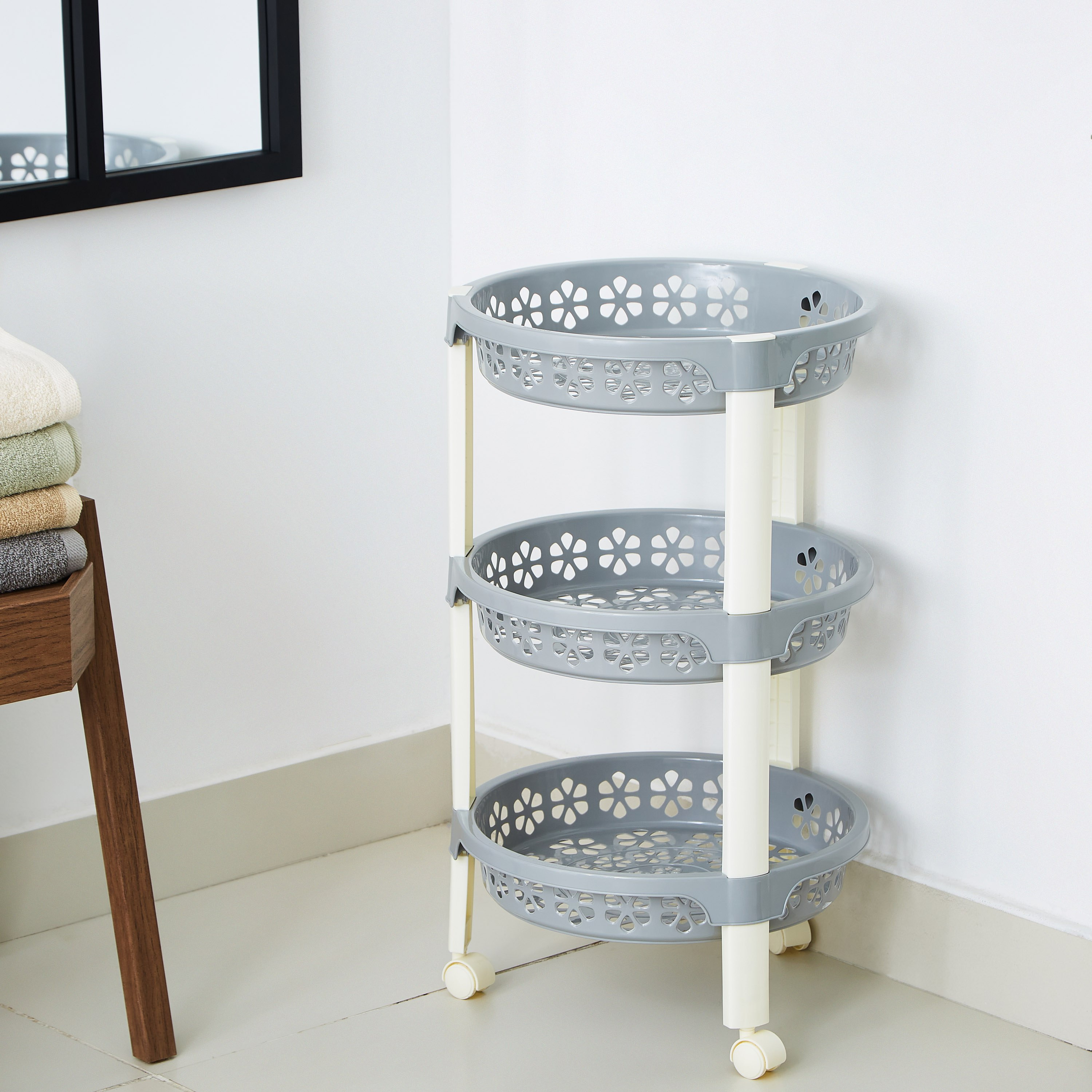 عربة ترولي مستديرة الشكل متعددة الاستخدامات بعجلات من فلورينا - 42x26x55 سم-hbxlivingroom-tablesandstands-servingtrolleys-image-2