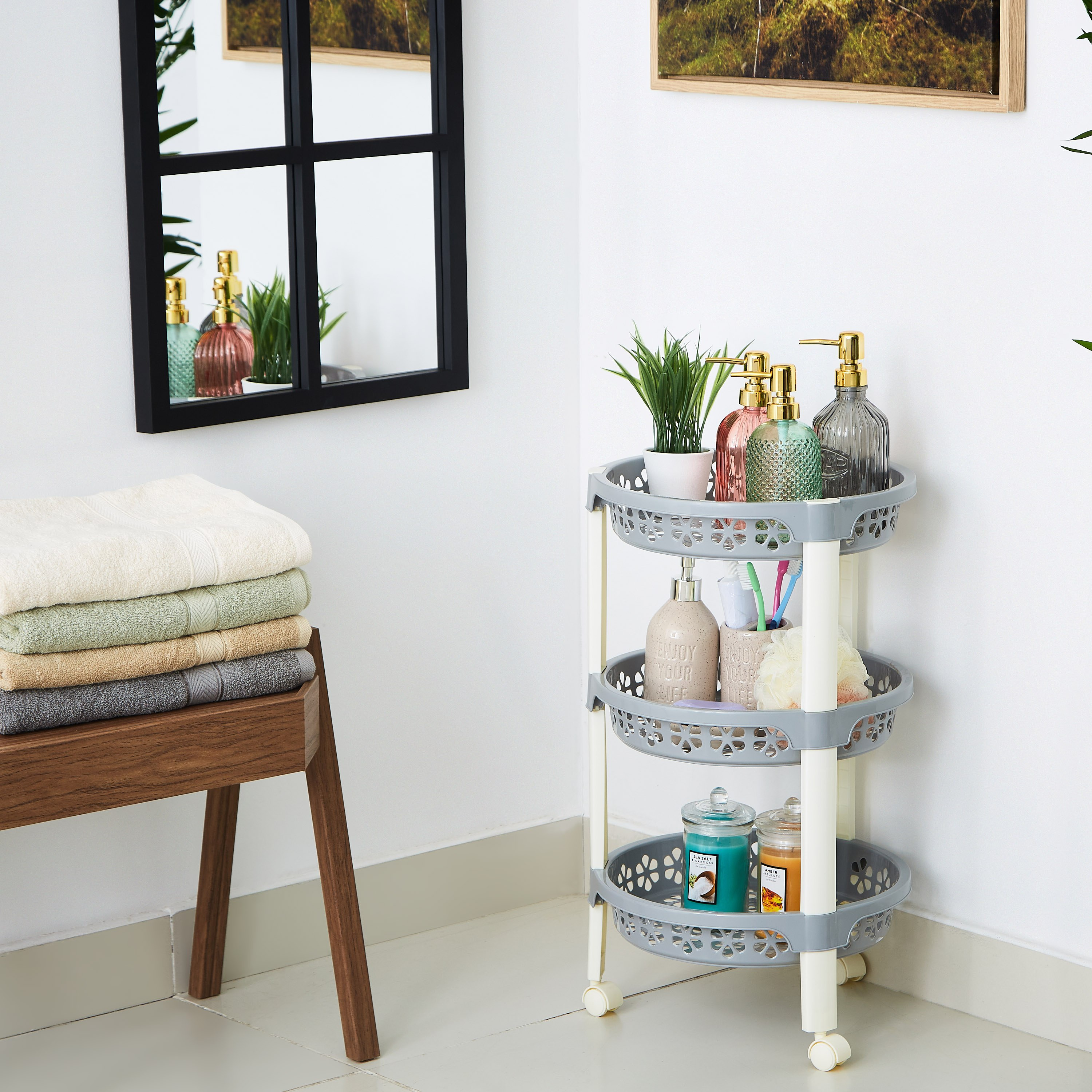 عربة ترولي مستديرة الشكل متعددة الاستخدامات بعجلات من فلورينا - 42x26x55 سم-hbxlivingroom-tablesandstands-servingtrolleys-image-4