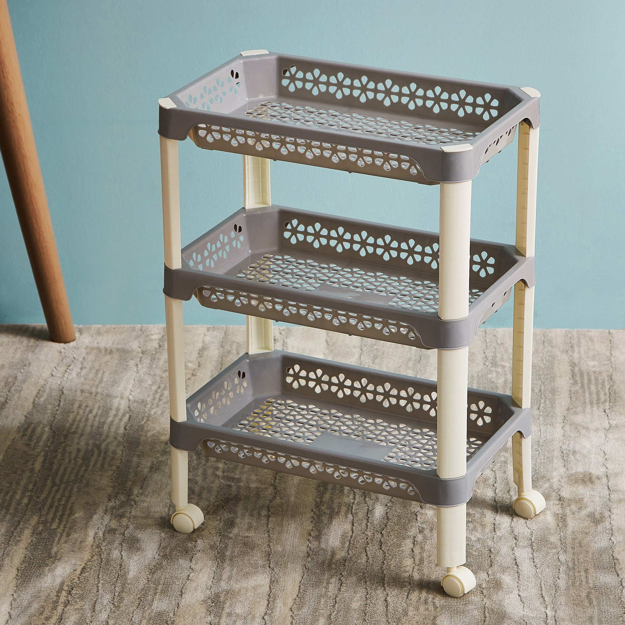 عربة ترولي مستطيلة متعددة الاستخدامات بـ3 طوابق وعجلات من فلورينا - 42x26x55 سم-hbxlivingroom-tablesandstands-servingtrolleys-image-2