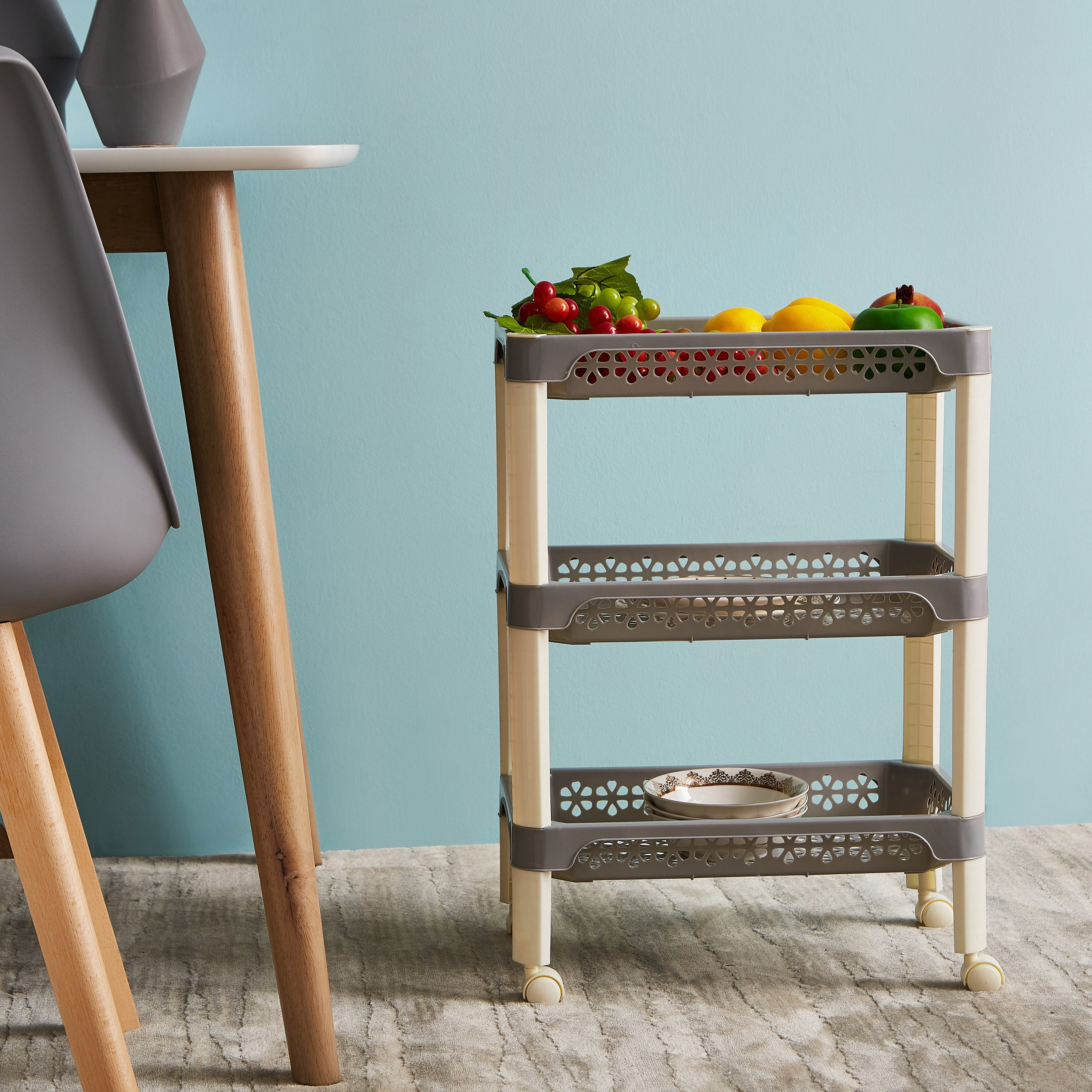 عربة ترولي مستطيلة متعددة الاستخدامات بـ3 طوابق وعجلات من فلورينا - 42x26x55 سم-hbxlivingroom-tablesandstands-servingtrolleys-image-5