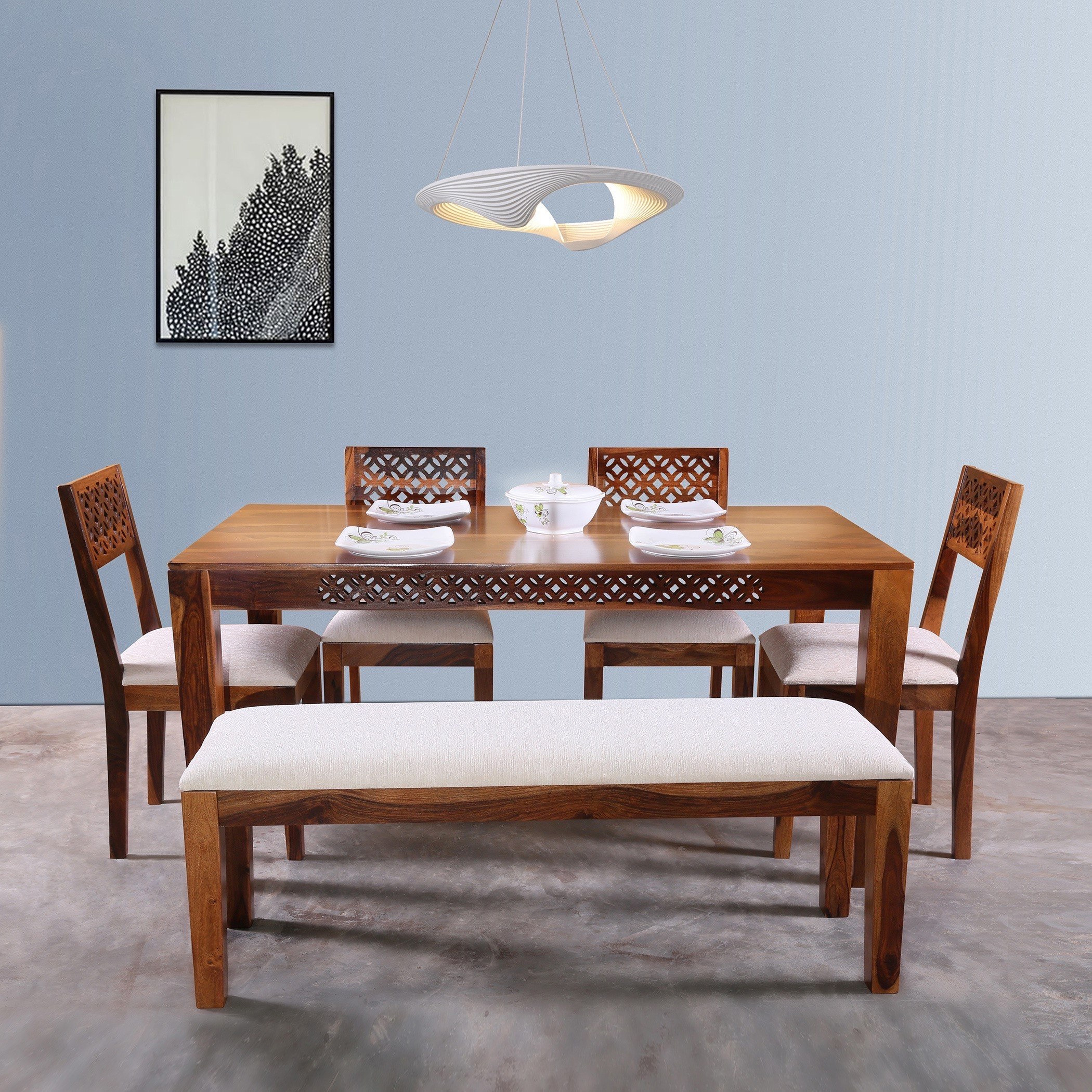 طقم سفرة 6 مقاعد مع مقعد بنش من جودبر-hbxfurniture-diningtablesandsets-diningsets-sixseater-image-1