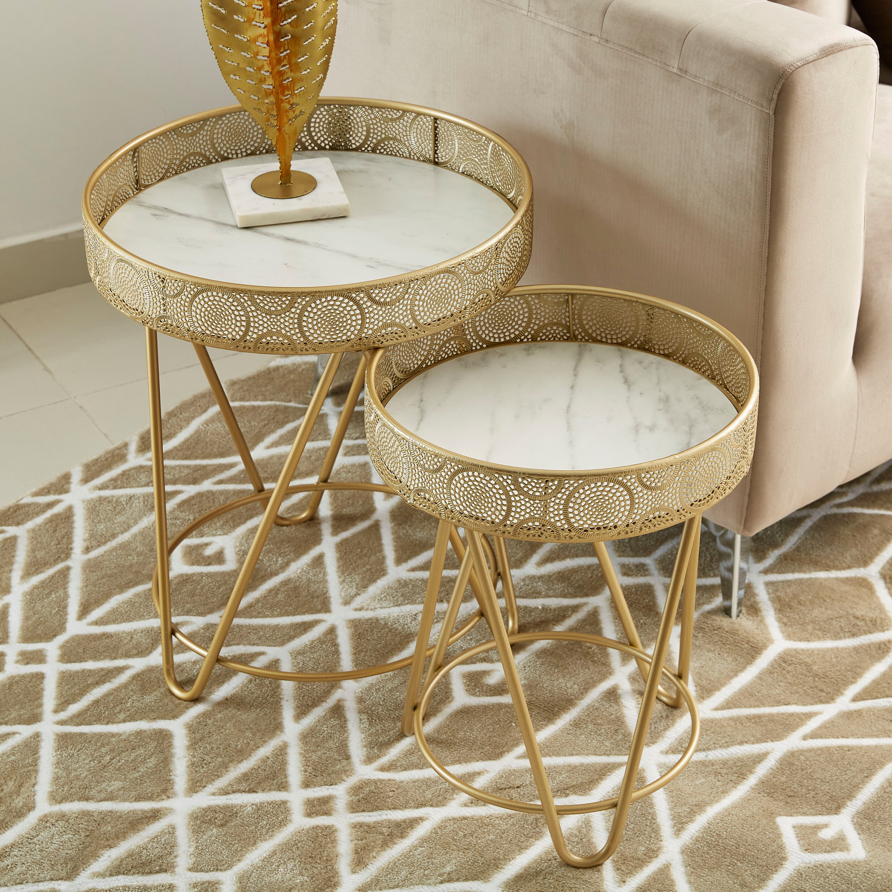 طقم طاولة جانبية قطعتين بسطح رخام من ميرابيل-hbxfurniture-livingroom-endtables-image-1