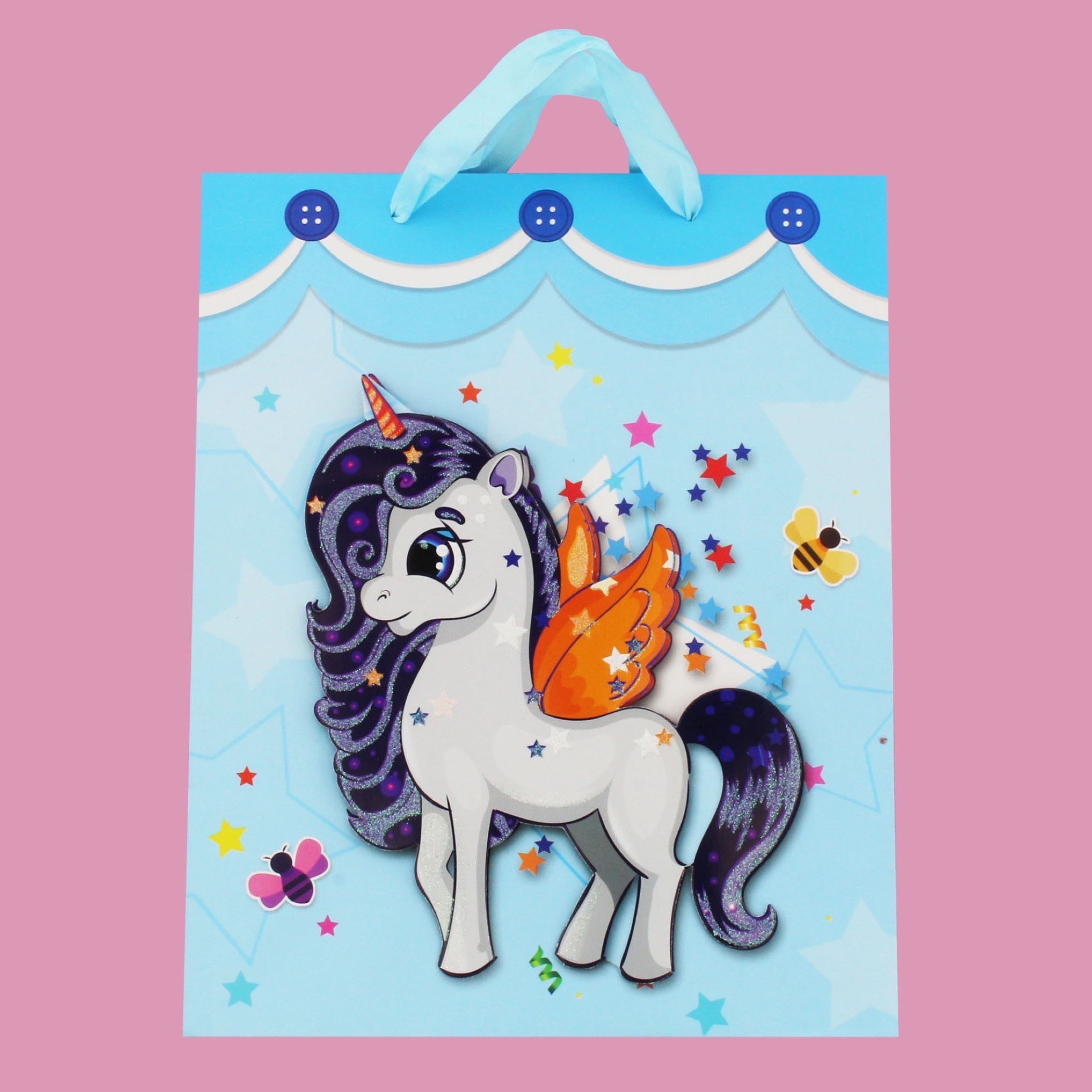 شنطة ورق بطبعات يونيكورن 3 دي من بلاي تايم - 26x10x32 سم-hbxhomeware-hbxkidsandyouth-image-1