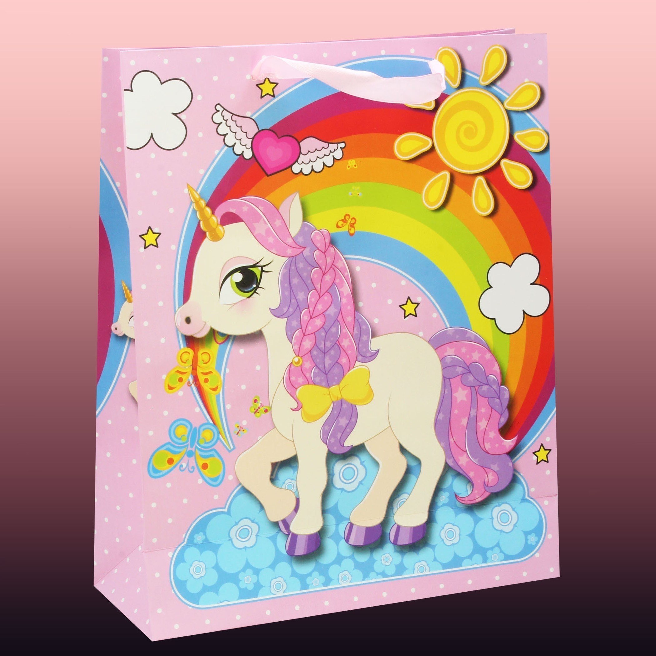 شنطة ورق بطبعات يونيكورن ثلاثية الأبعاد من بارتي تايم - 26x10x32 سم-hbxhomeware-hbxkidsandyouth-image-1