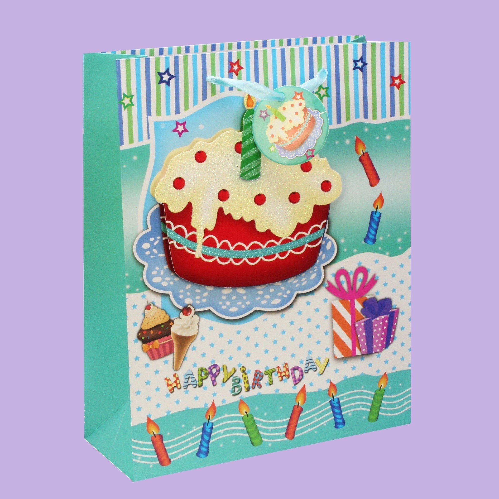 شنطة ورق بطبعات كعك عيد ميلاد 3 دي من بلاي تايم - 26x10x32 سم-hbxhomeware-hbxkidsandyouth-image-1
