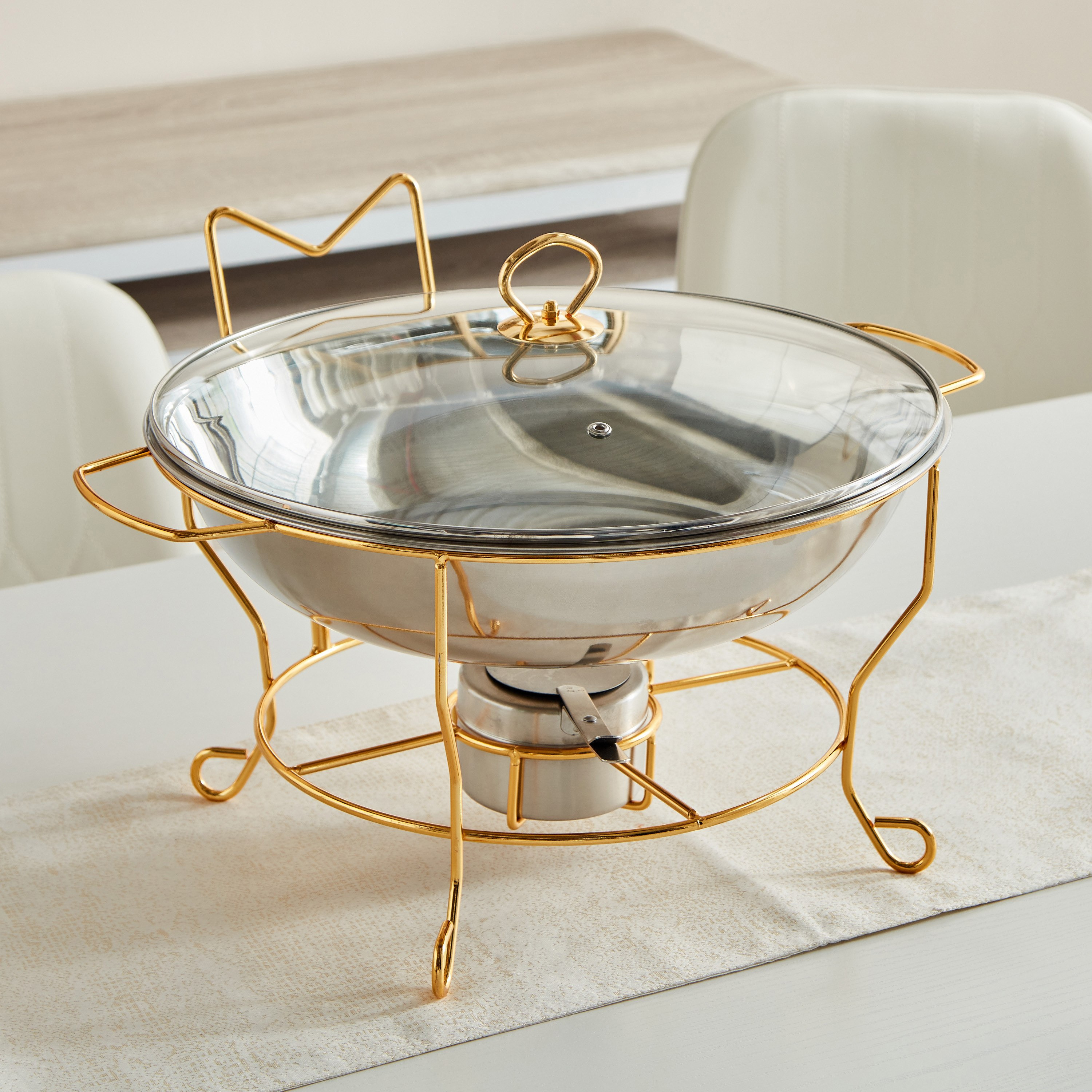 Wellshine Steel Chafing Dish with Lid and Stand - 8 L-hbxdecorandfurnishings-tabletop-serveware-image-2
