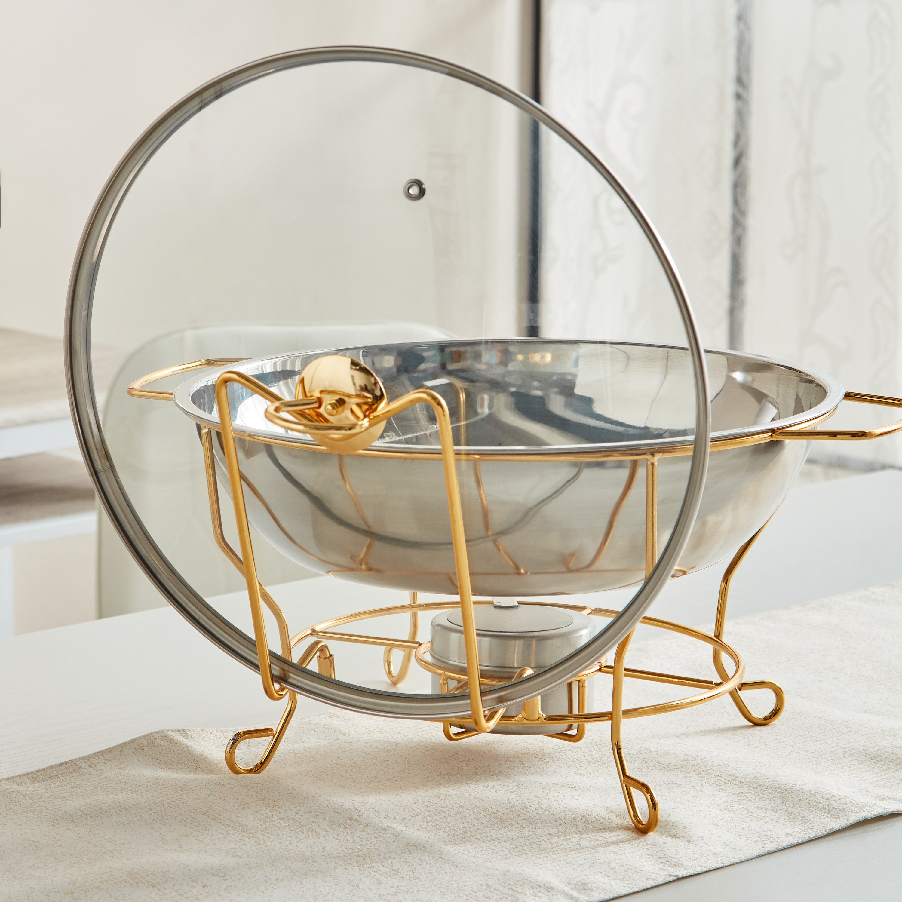 Wellshine Steel Chafing Dish with Lid and Stand - 8 L-hbxdecorandfurnishings-tabletop-serveware-image-4