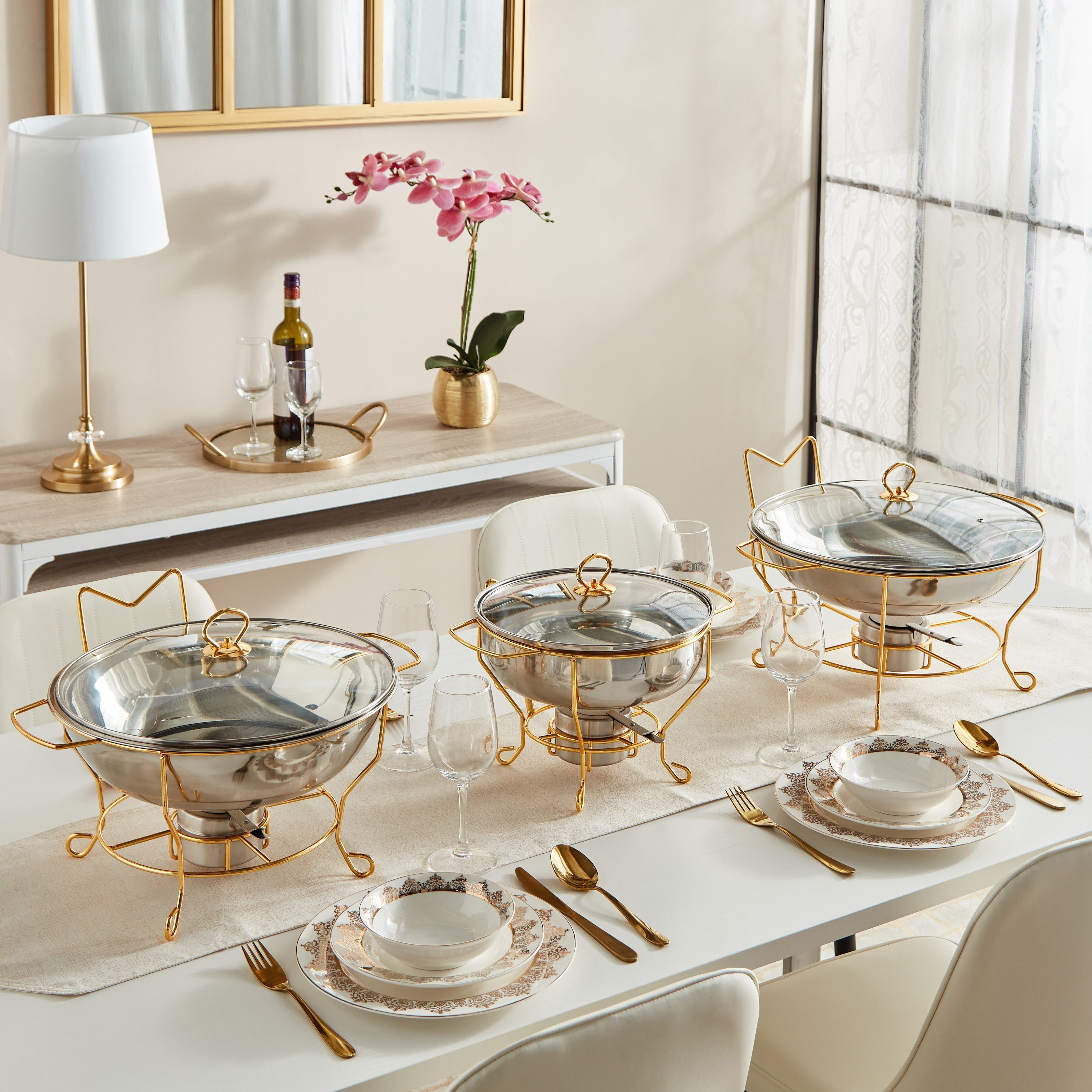 Wellshine Steel Chafing Dish with Lid and Stand - 8 L-hbxdecorandfurnishings-tabletop-serveware-image-9