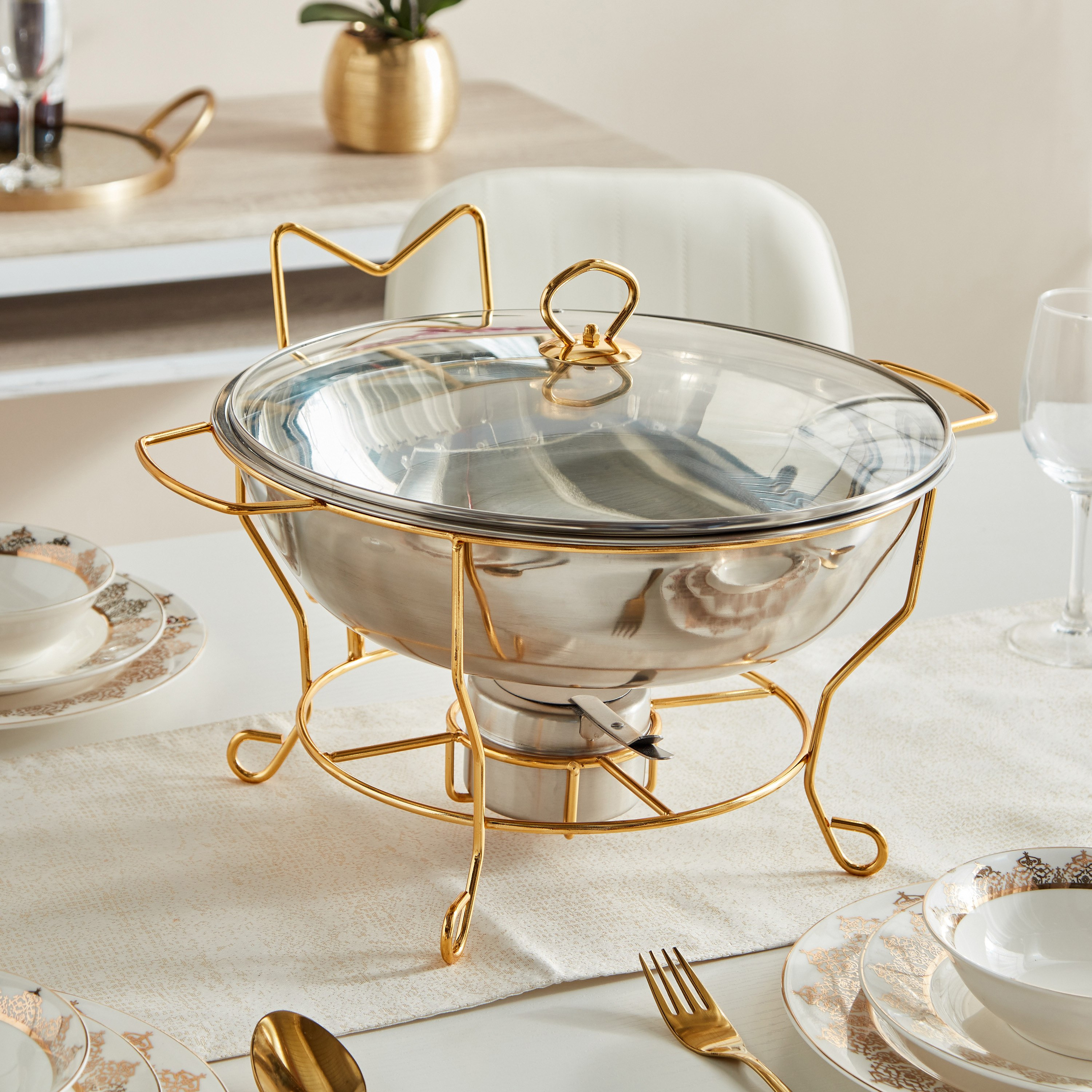 Wellshine Steel Chafing Dish with Lid - 6 L-hbxdecorandfurnishings-tabletop-serveware-image-1