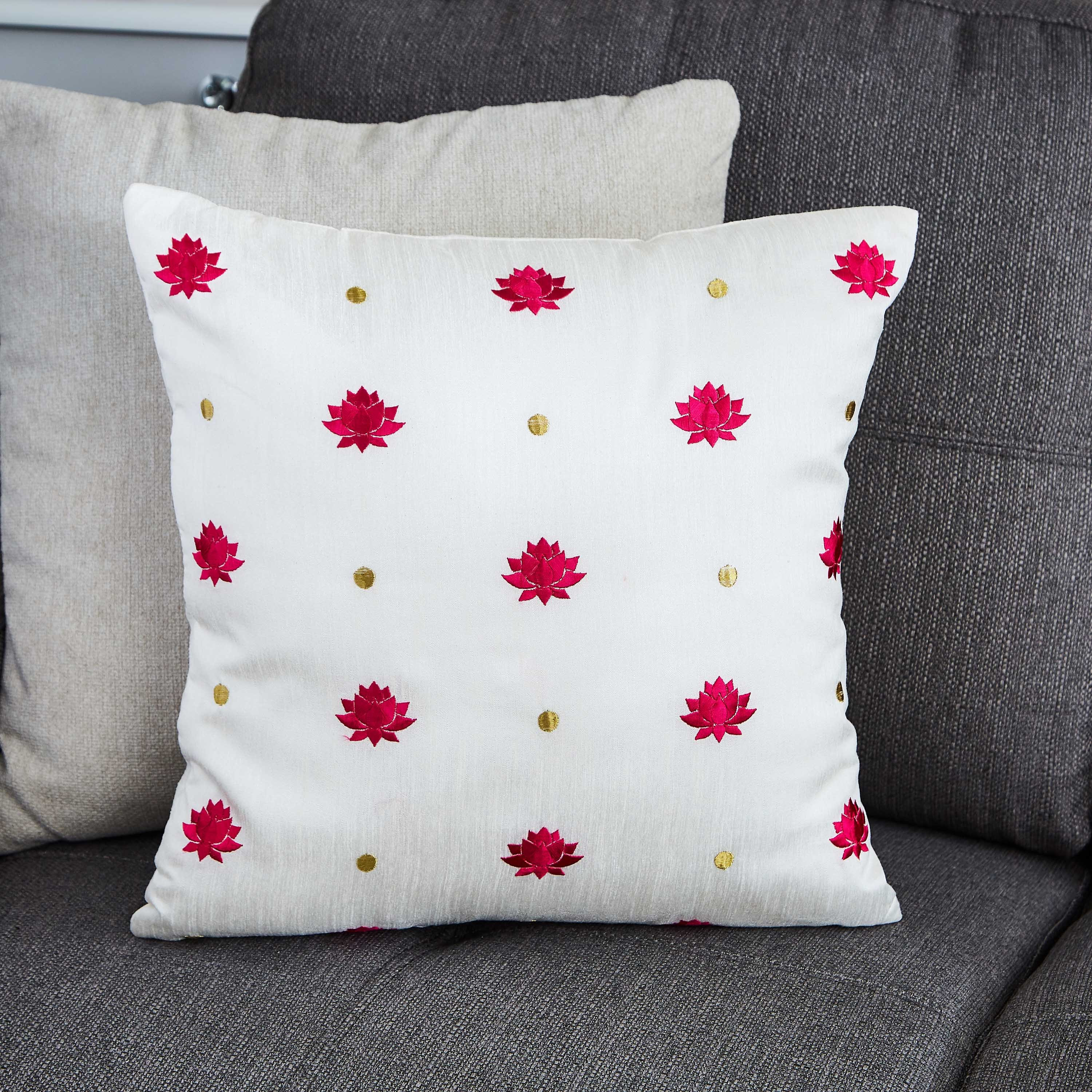 Samarkand Lotus Embroidered Cushion Cover - 40x40 cm-hbxhomeware-cushionsandcovers-cushioncovers-image-1