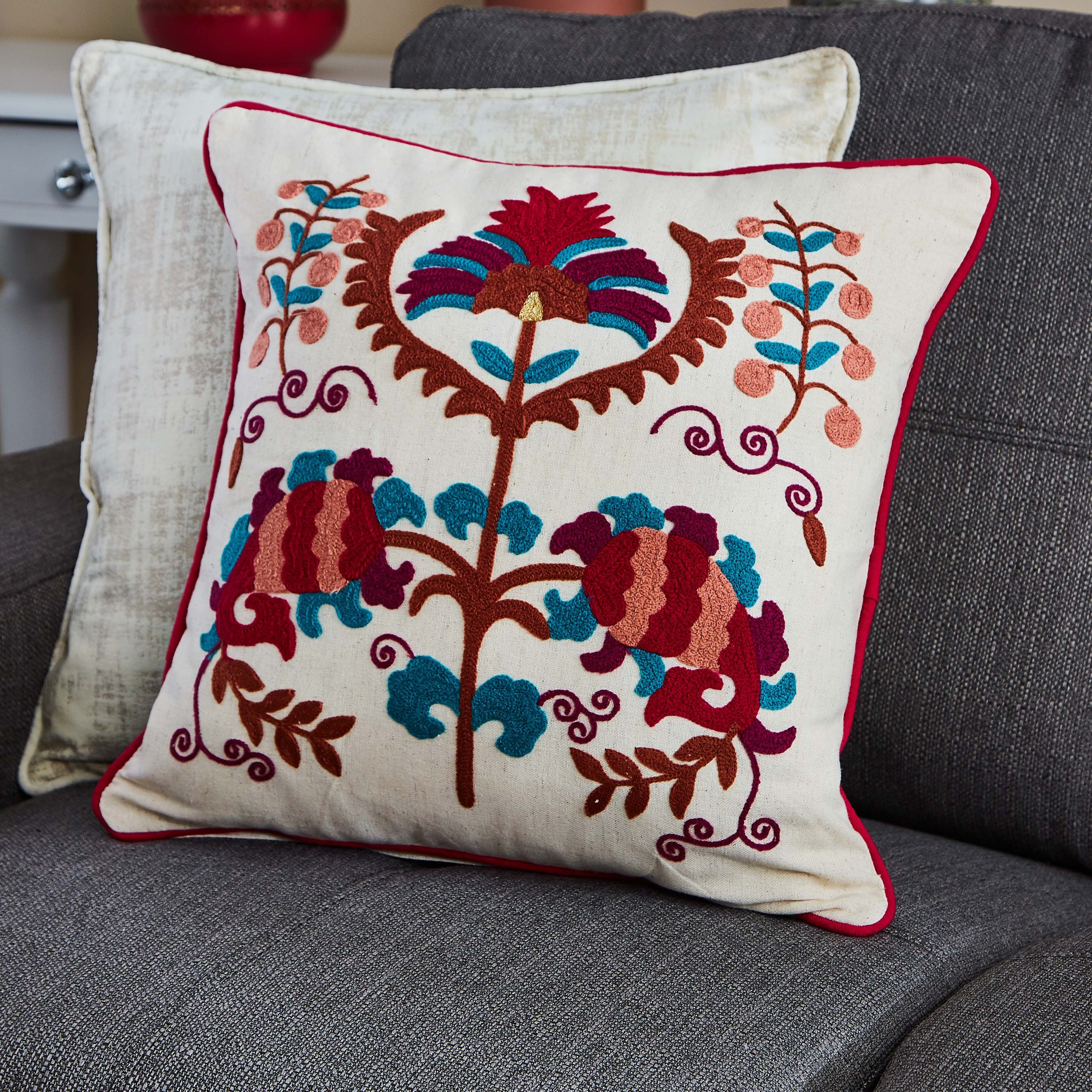Suzani Zarya Embroidered Filled Cushion - 40x40 cm-hbxlivingroom-furnishings-cushionsandcovers-filledcushions-image-1