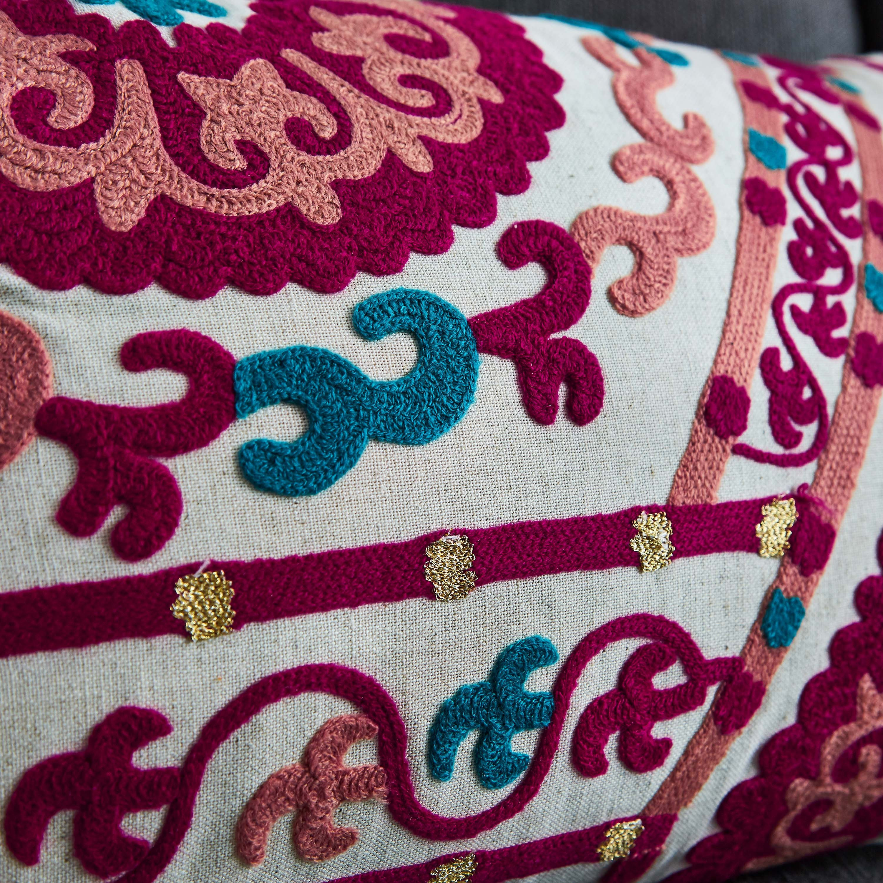 Suzani Karma Embroidered Filled Cushion - 30x50 cm-hbxlivingroom-furnishings-cushionsandcovers-filledcushions-image-2