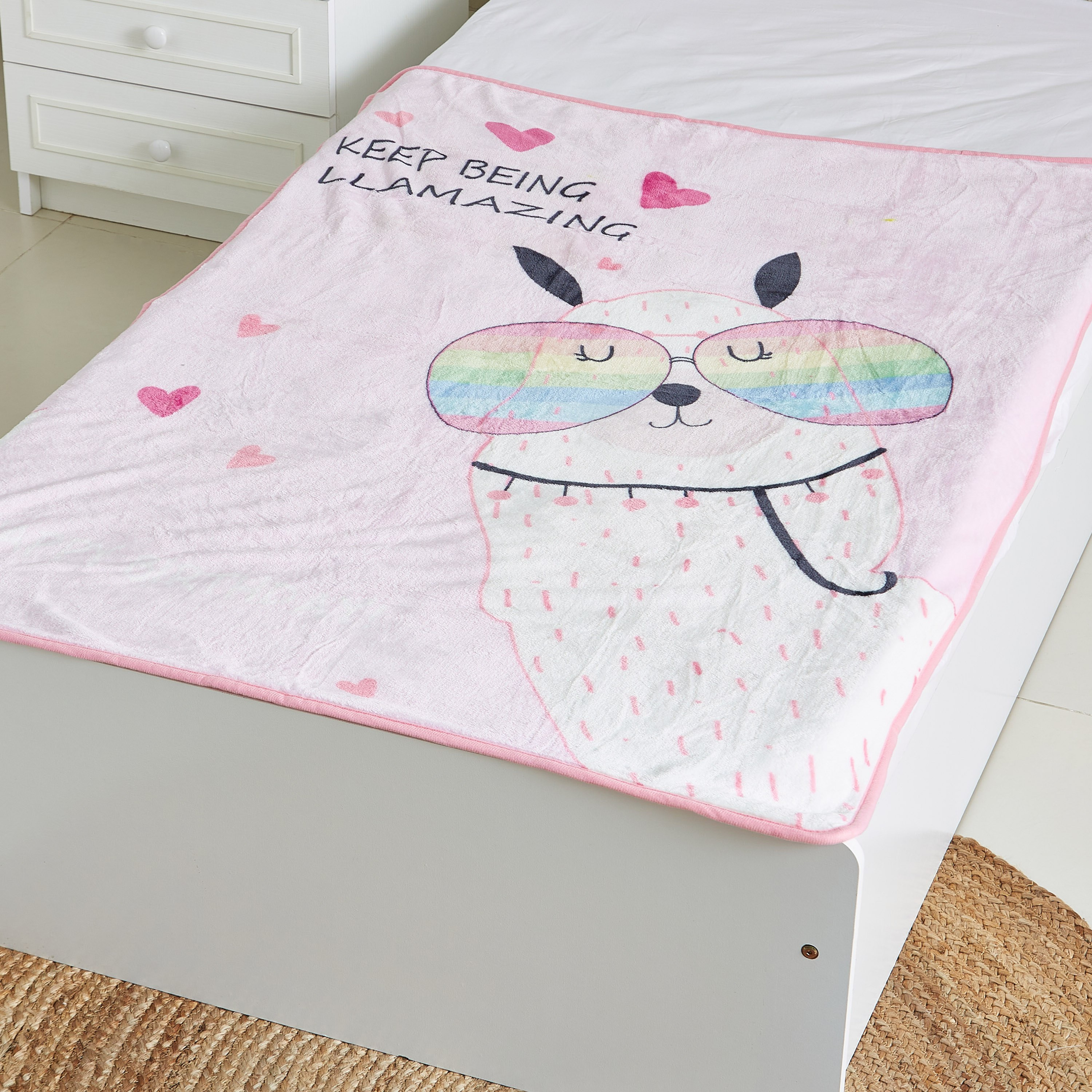 Flossy Llama Print Flannel Full Fleece Blanket - 100x140 cm-hbxhomeware-hbxkidsandyouth-image-2