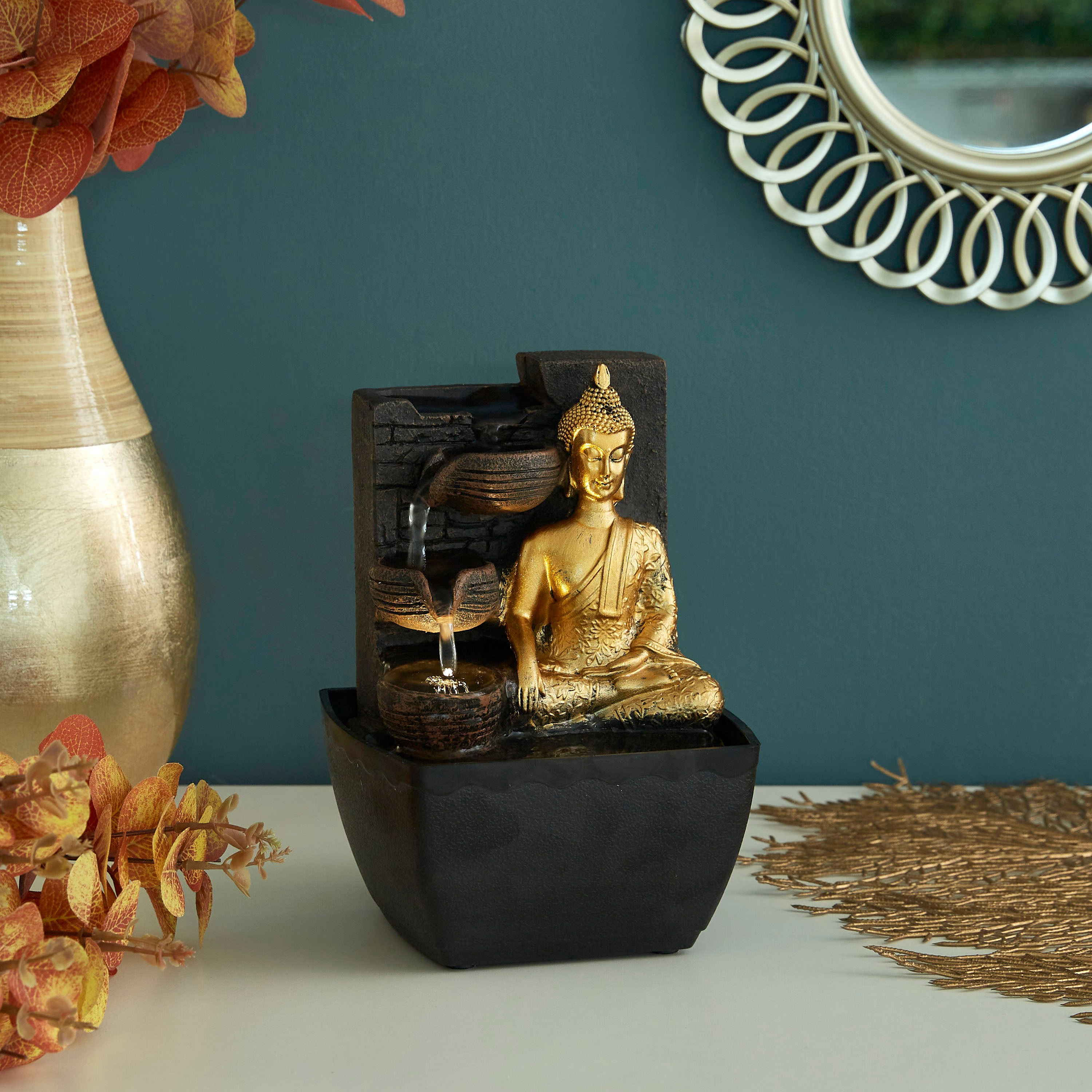 Mini Buddha Fountain with Yellow Light - 13x12x18 cm-PROMO_HB_AE_B1G1_250925-image-1