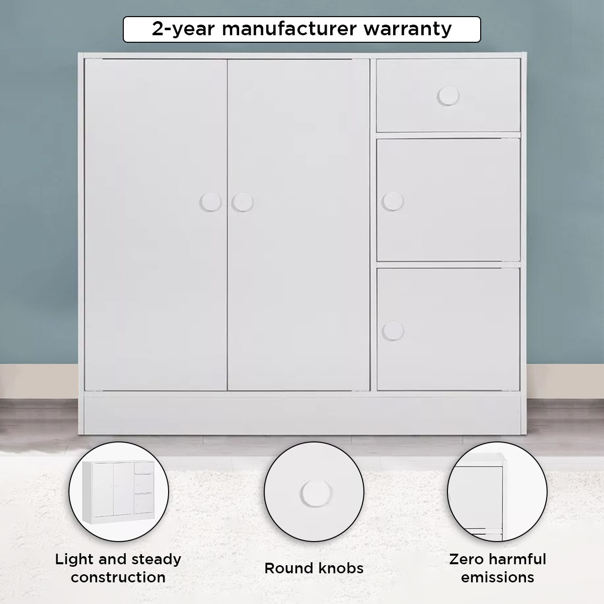 Vanilla Cody 1-Drawer Kids' Cabinet with 4 Doors-hbxfurniture-wardrobes-image-4
