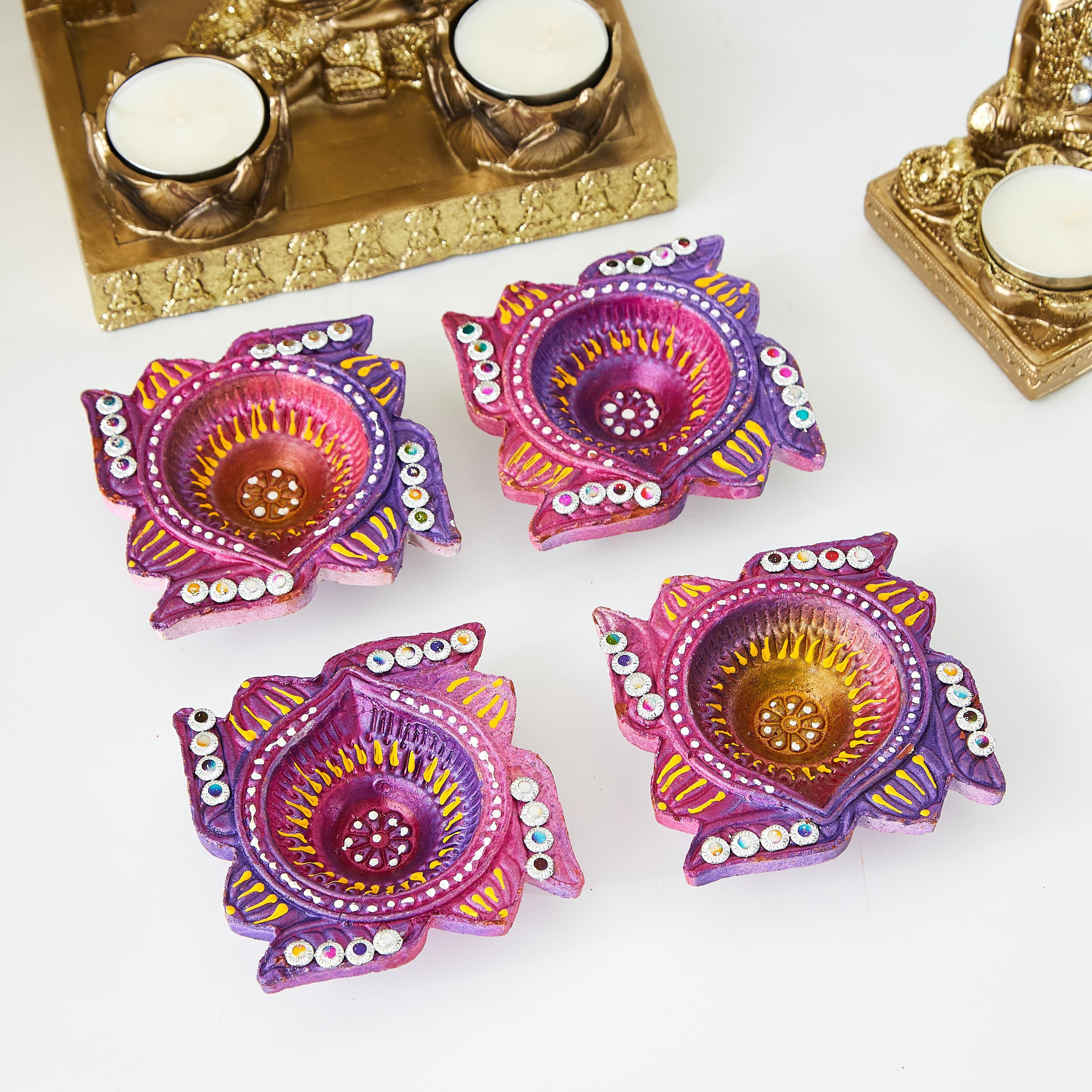 حامل شموع فخار بدون شمع من أريان - مجموعة 4 قطع-hbxlivingroom-decorandaccessories-candleholders-image-1