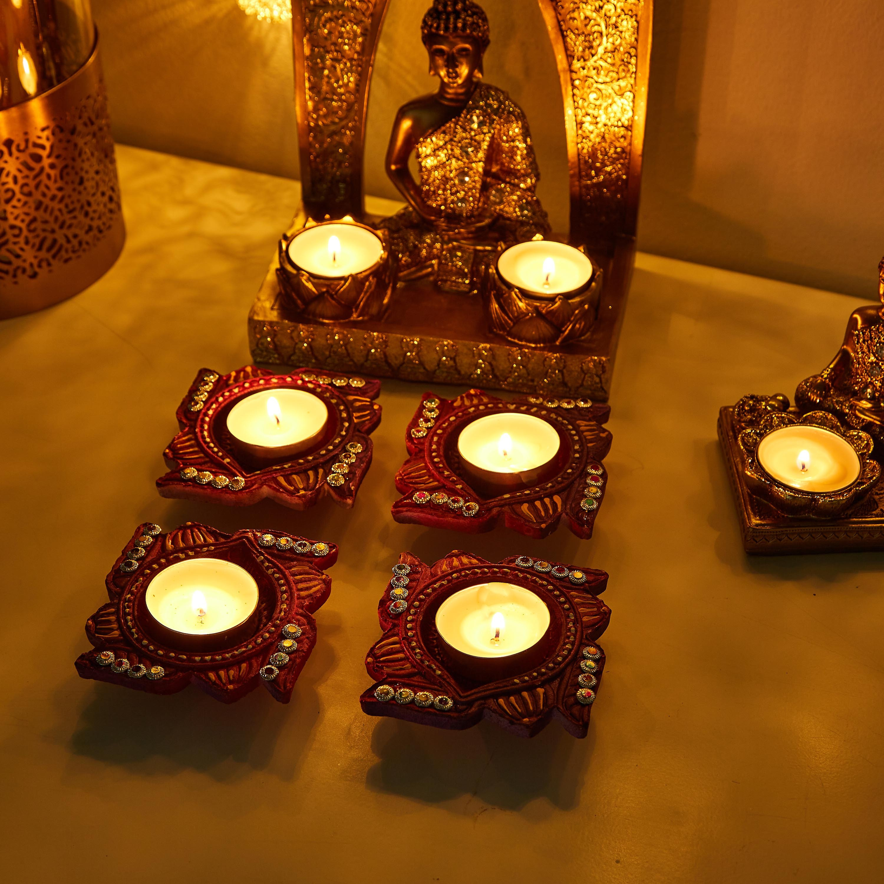 حامل شموع فخار بدون شمع من أريان - مجموعة 4 قطع-hbxlivingroom-decorandaccessories-candleholders-image-4