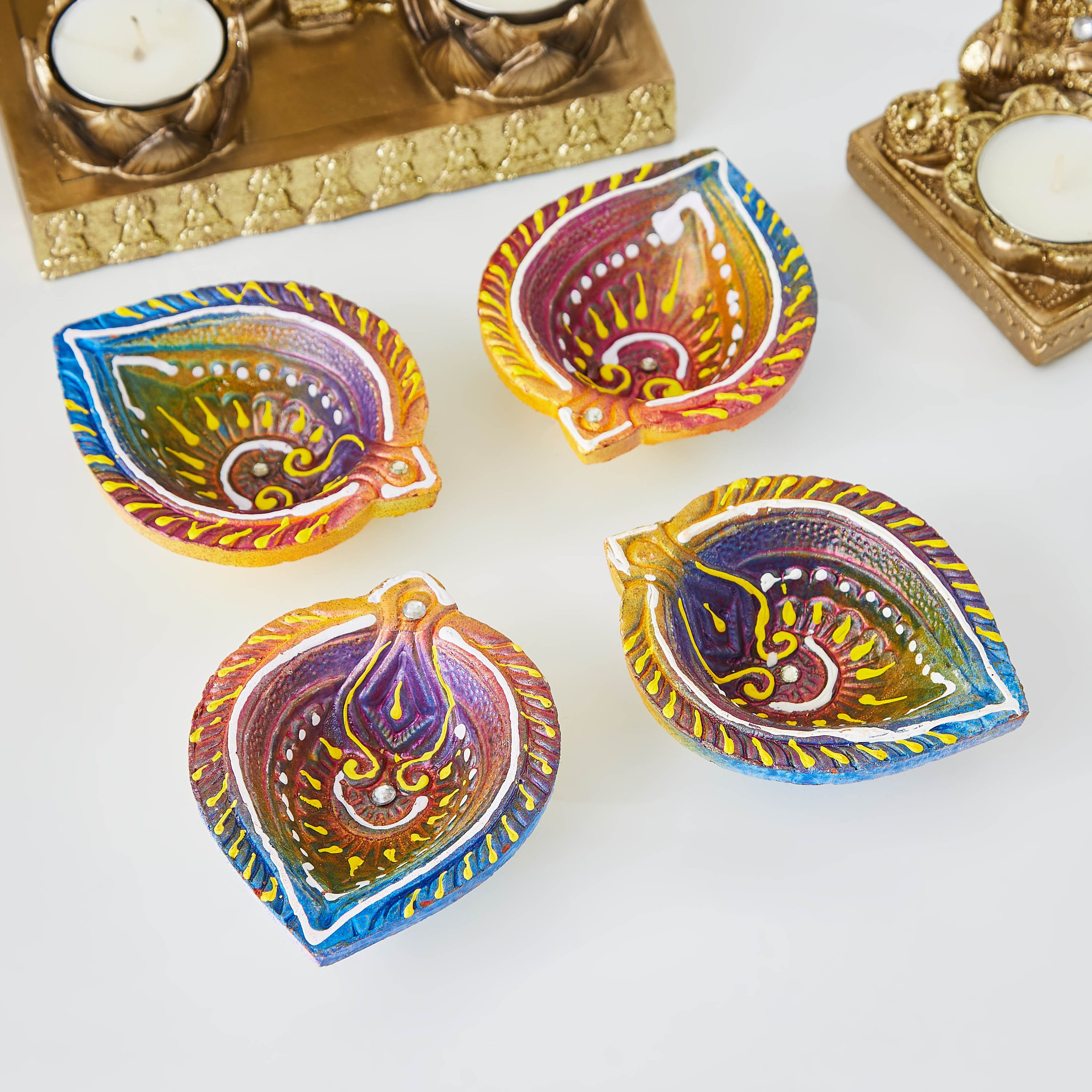 حامل شموع فخار بدون شمع من أريان - طقم من 4 قطع-hbxlivingroom-decorandaccessories-candleholders-image-1